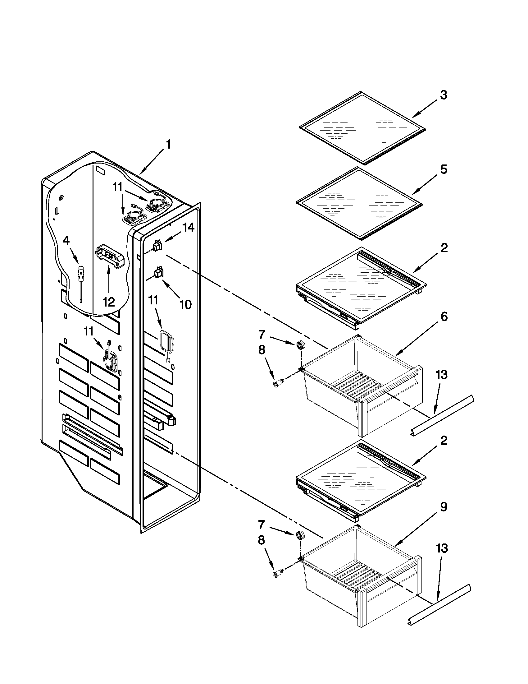 KitchenAid KSF26C4XYY00 freezer liner parts diagram