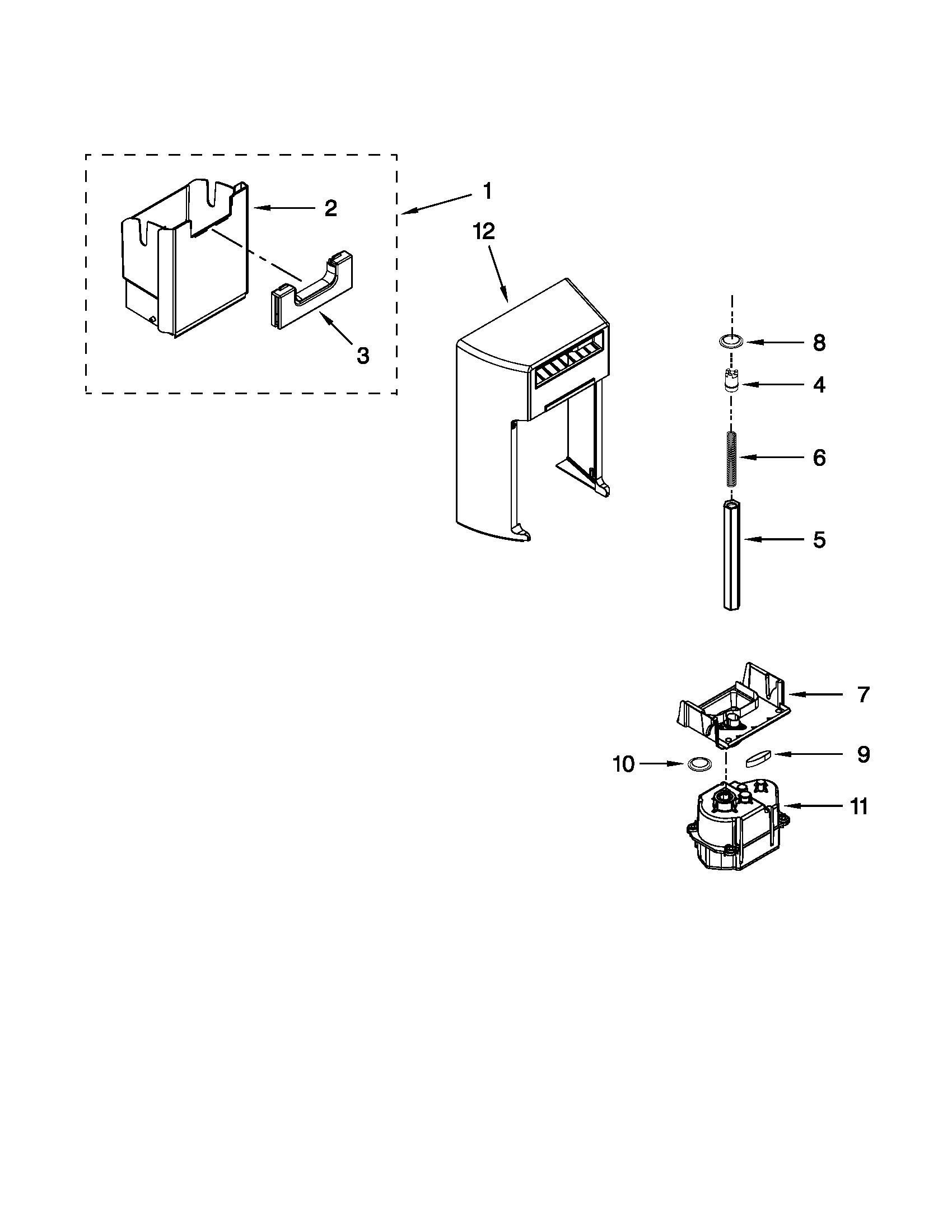 KitchenAid KSF26C4XYY00 motor and ice container parts diagram