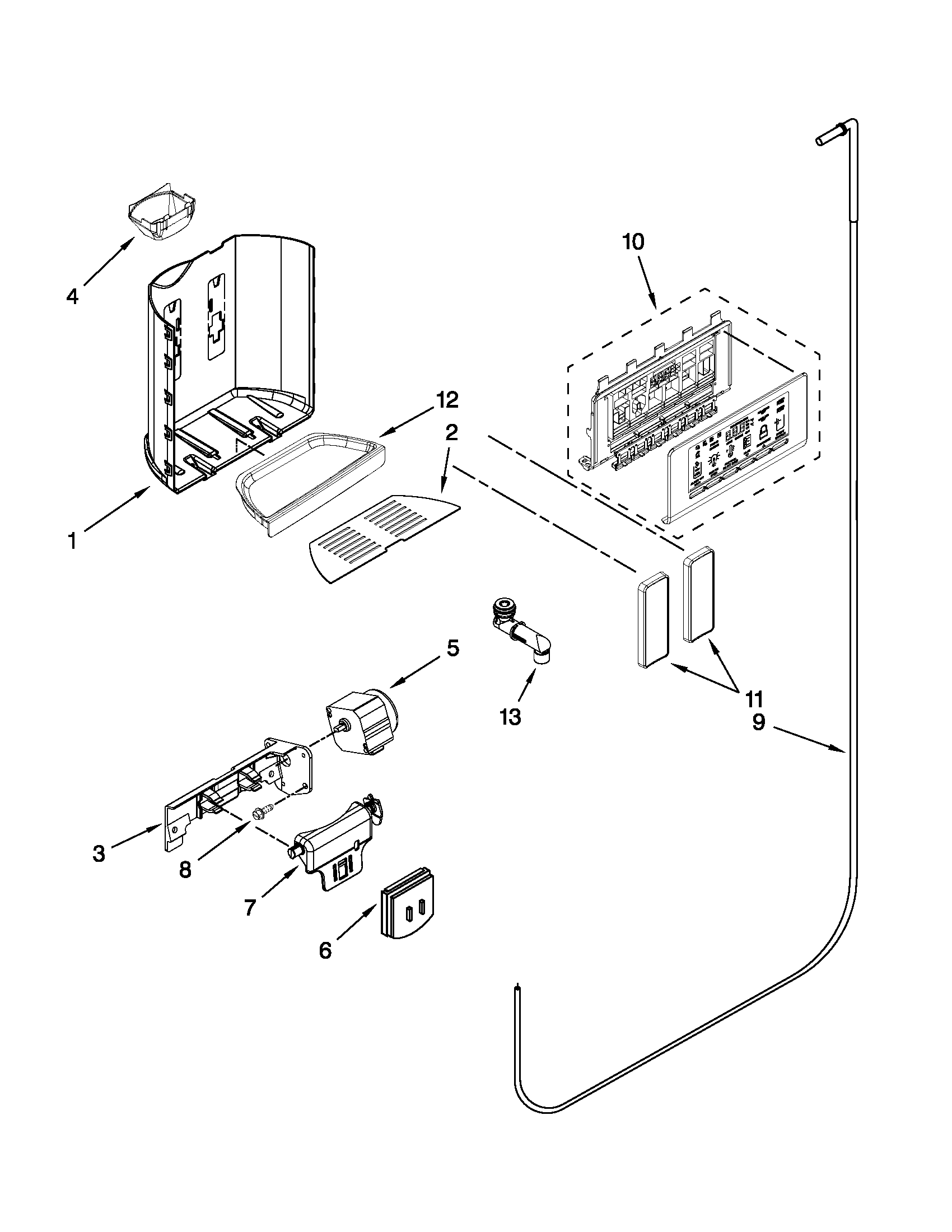 KitchenAid KSF26C4XYY00 dispenser front parts diagram
