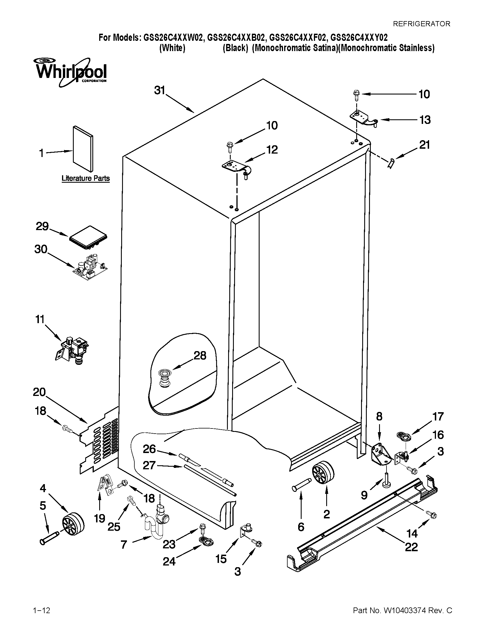 Whirlpool GSS26C4XXY02 cabinet parts diagram
