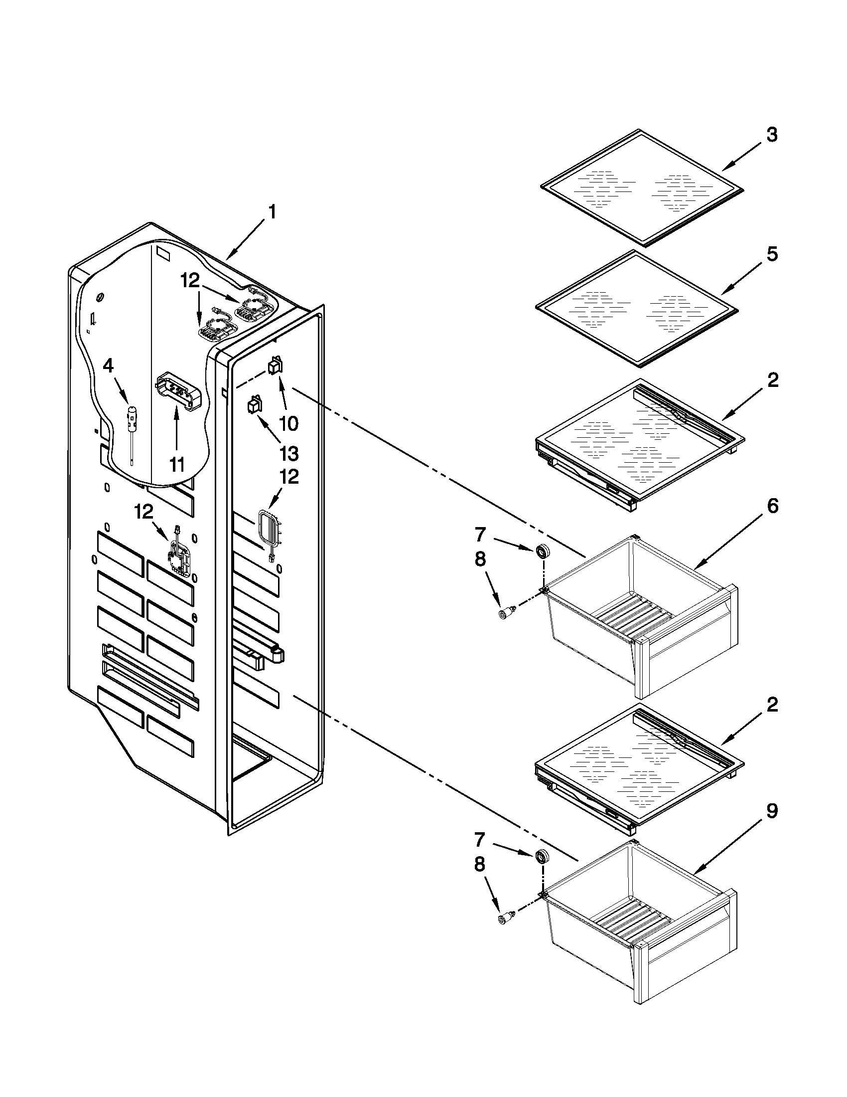 Whirlpool GSS26C5XXW03 freezer liner parts diagram