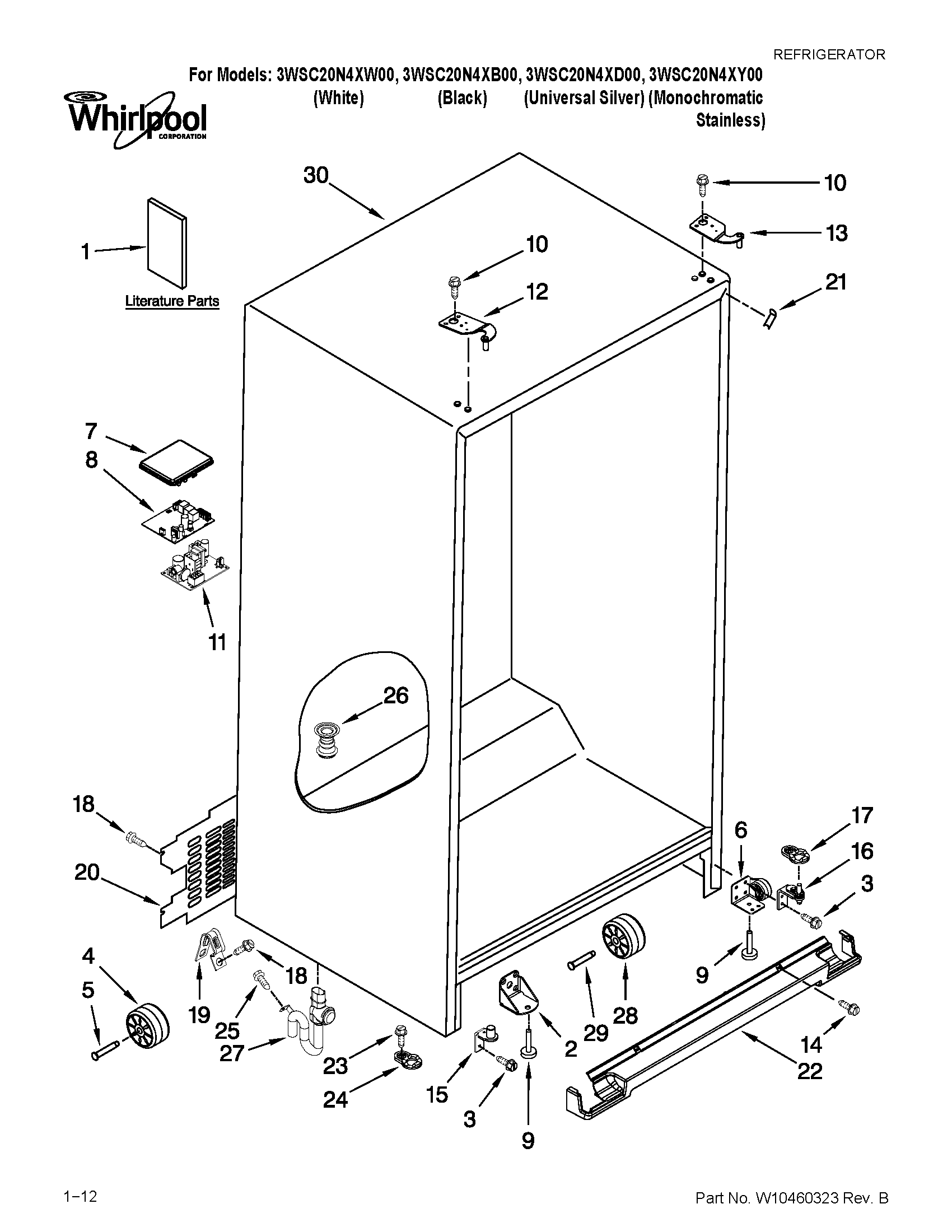Whirlpool 3WSC20N4XB00 cabinet parts diagram