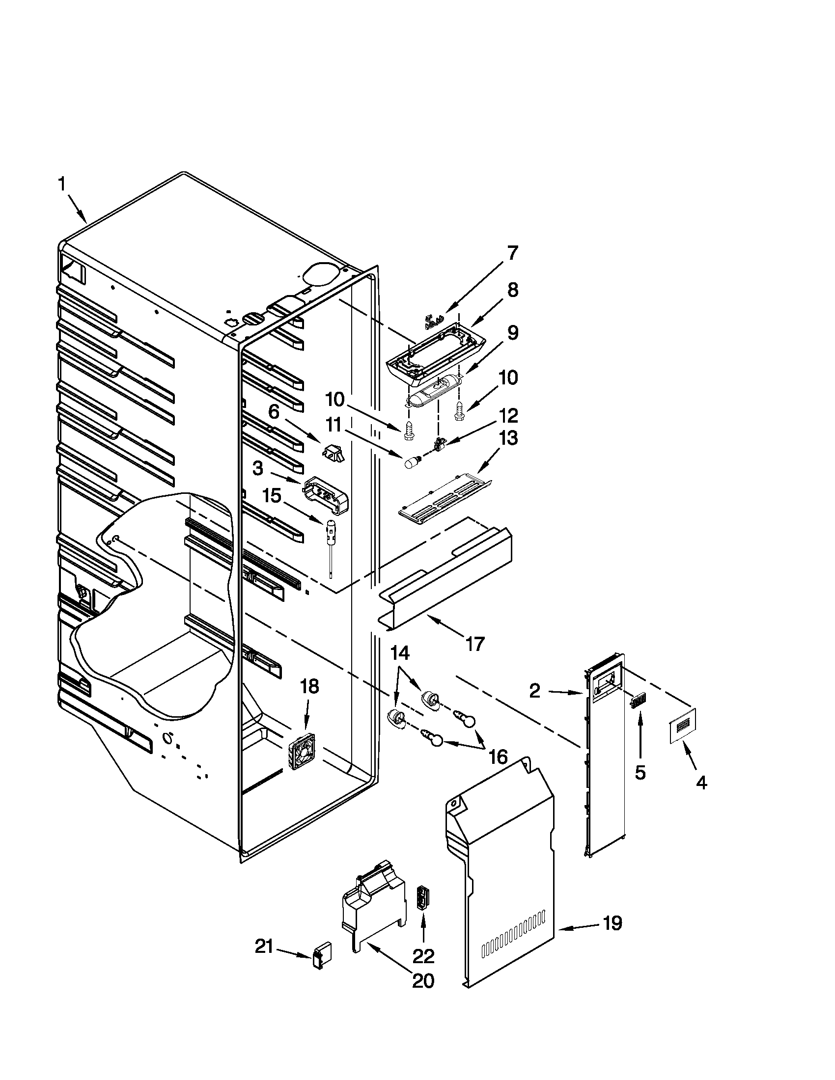 Whirlpool 3WSC20N4XB00 refrigerator liner parts diagram