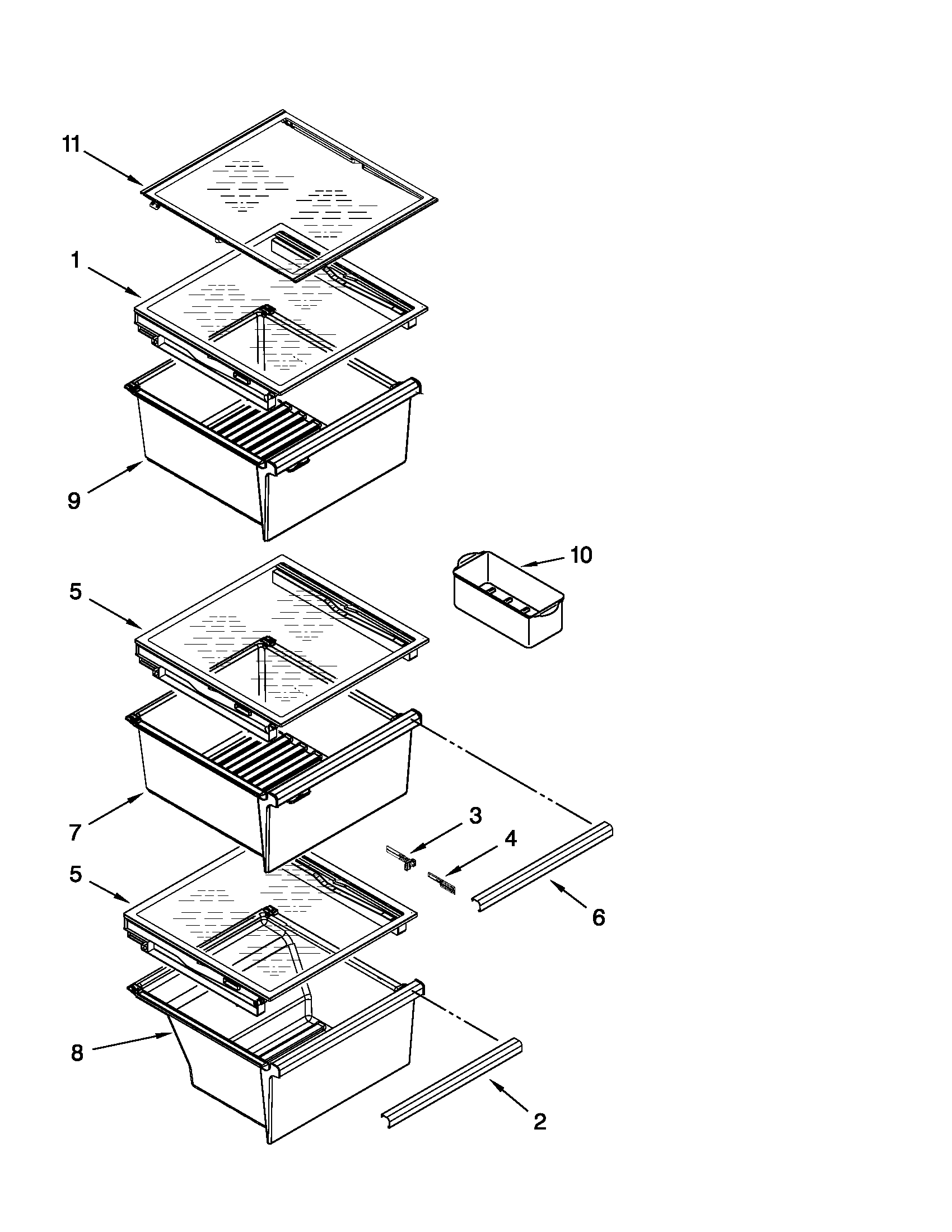 Whirlpool 3WSC20N4XB00 refrigerator shelf parts diagram