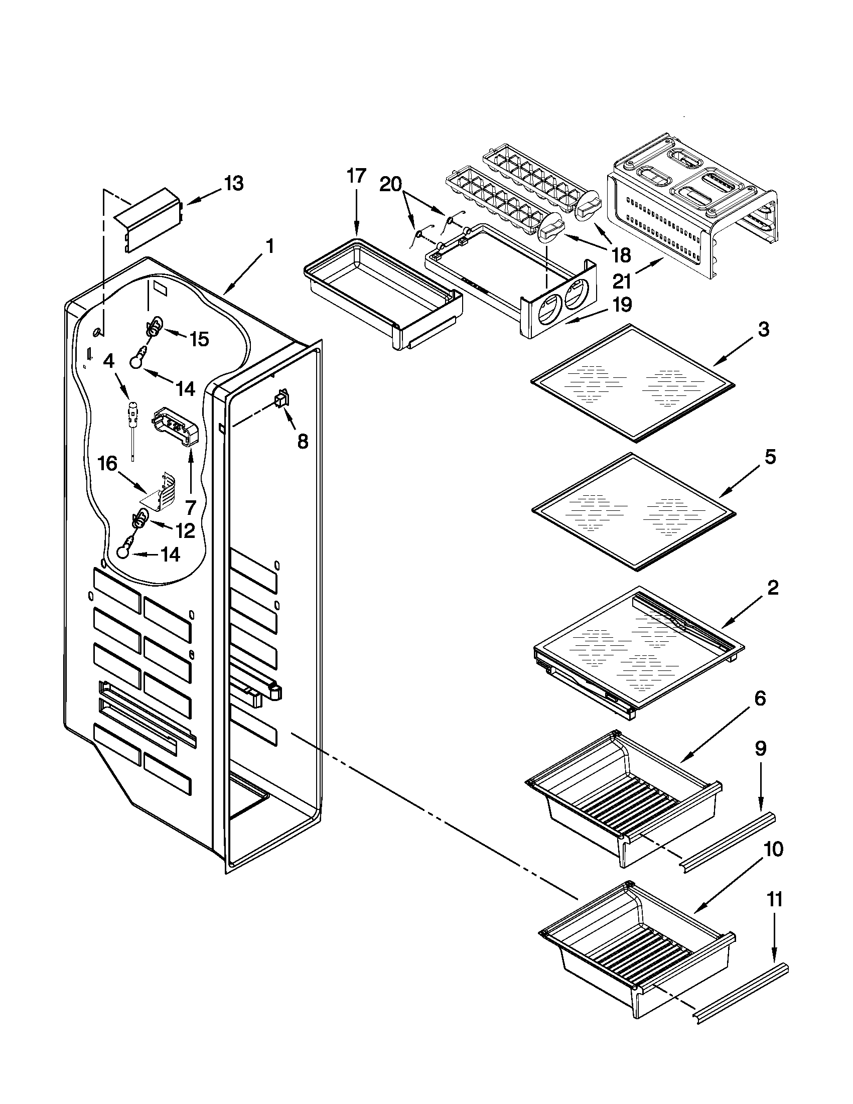 Whirlpool 3WSC20N4XB00 freezer liner parts diagram