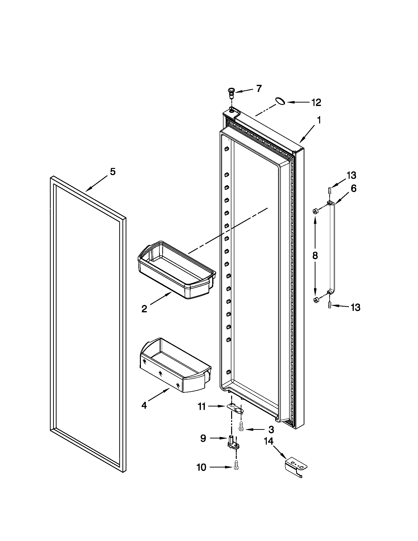 Whirlpool 3WSC20N4XB00 refrigerator door parts diagram