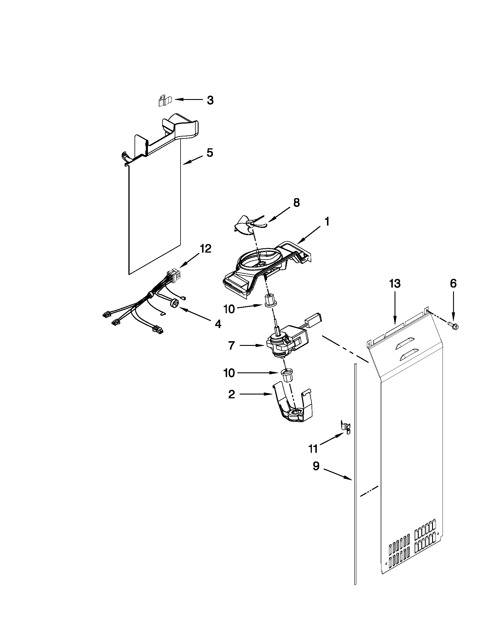 Whirlpool 3WSC20N4XB00 air flow parts diagram
