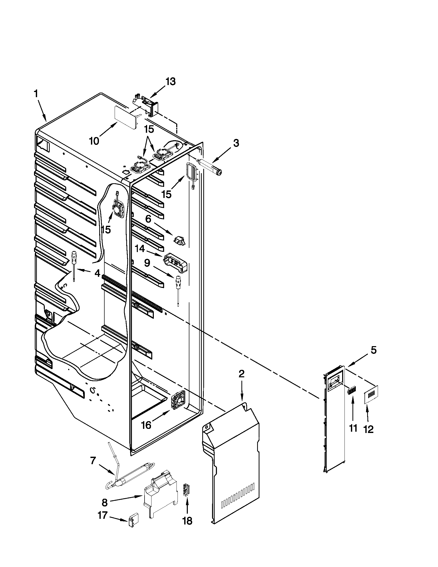 Whirlpool 3WSC19D4XW00 refrigerator liner parts diagram