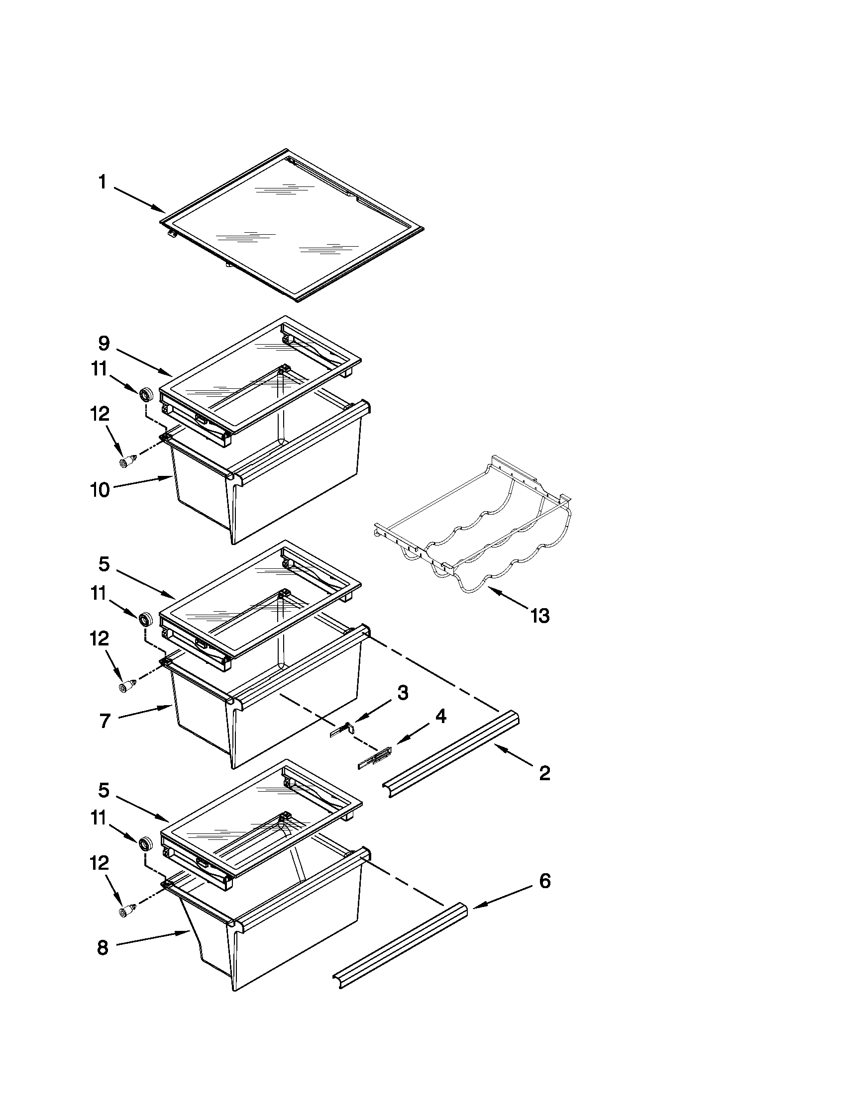 Whirlpool 3WSC19D4XW00 refrigerator shelf parts diagram