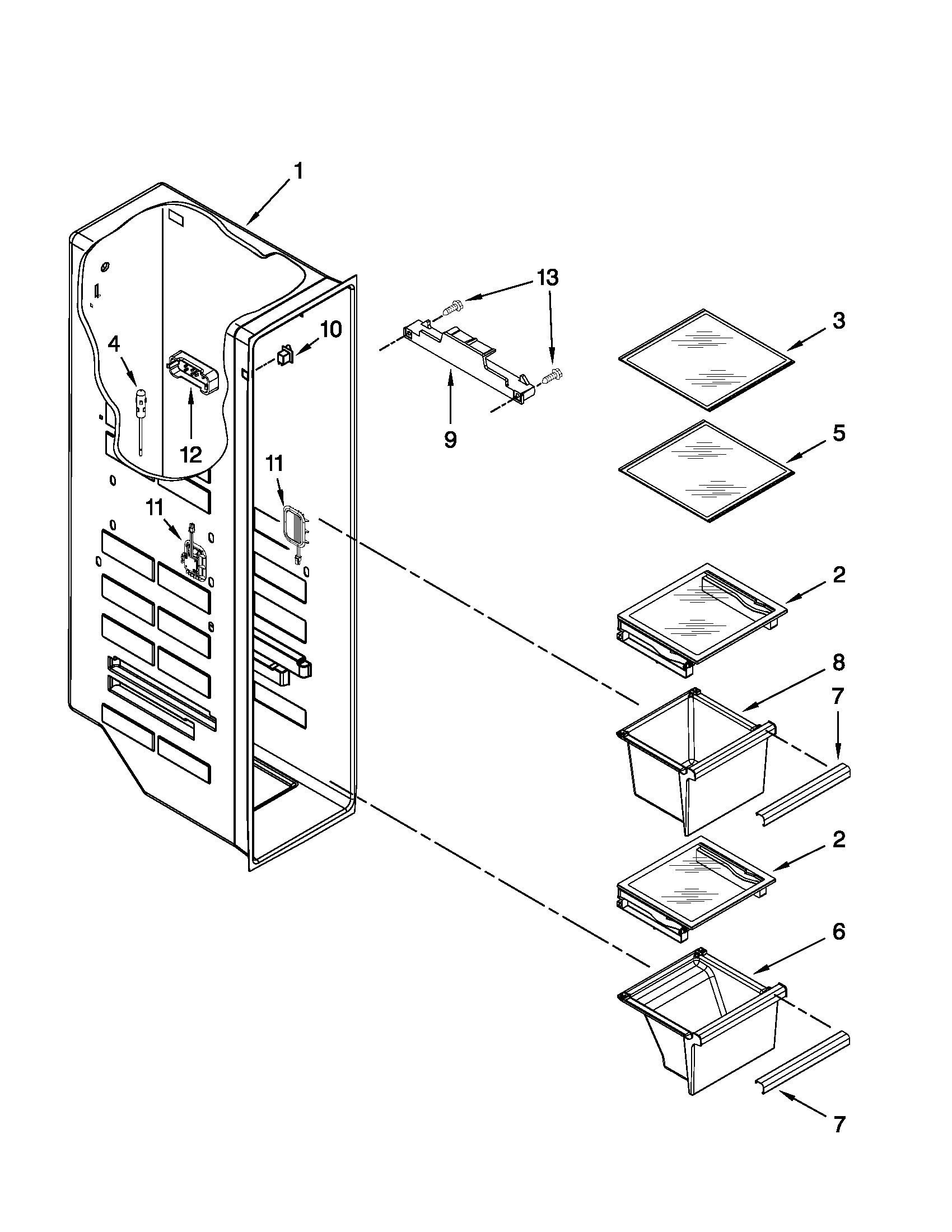 Whirlpool 3WSC19D4XW00 freezer liner parts diagram
