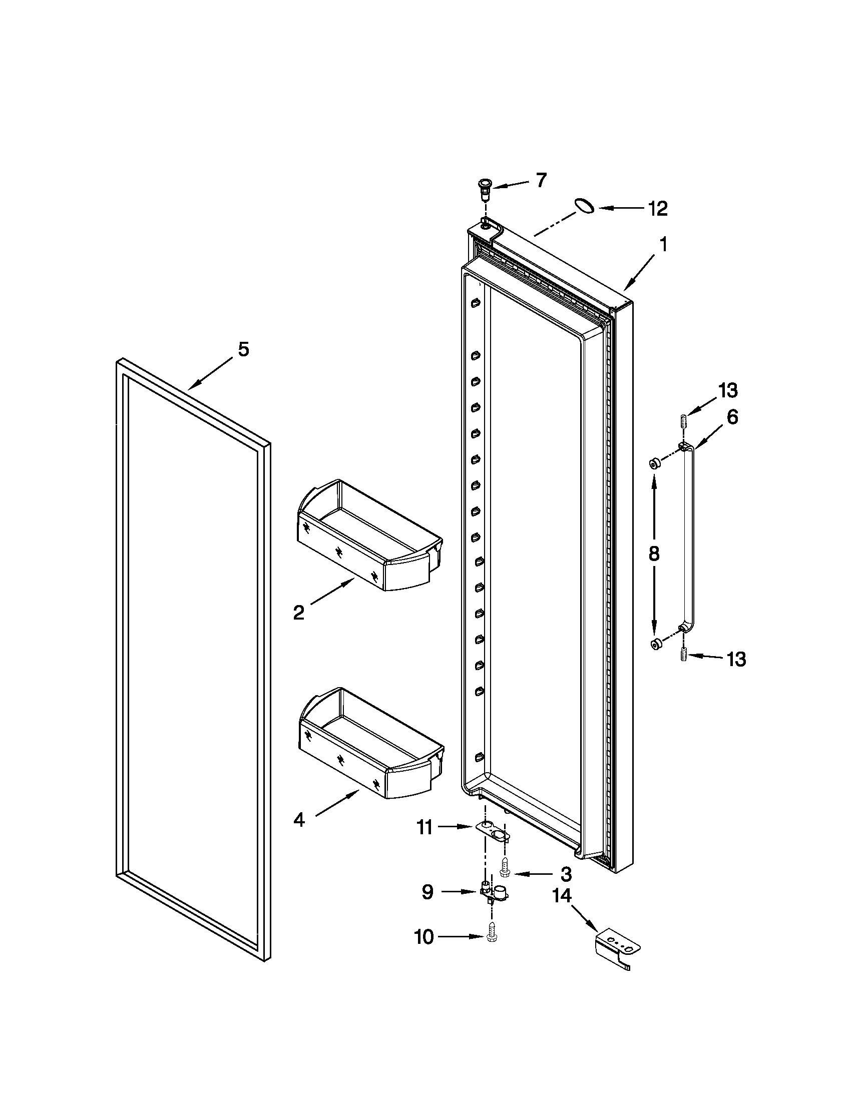 Whirlpool 3WSC19D4XW00 refrigerator door parts diagram