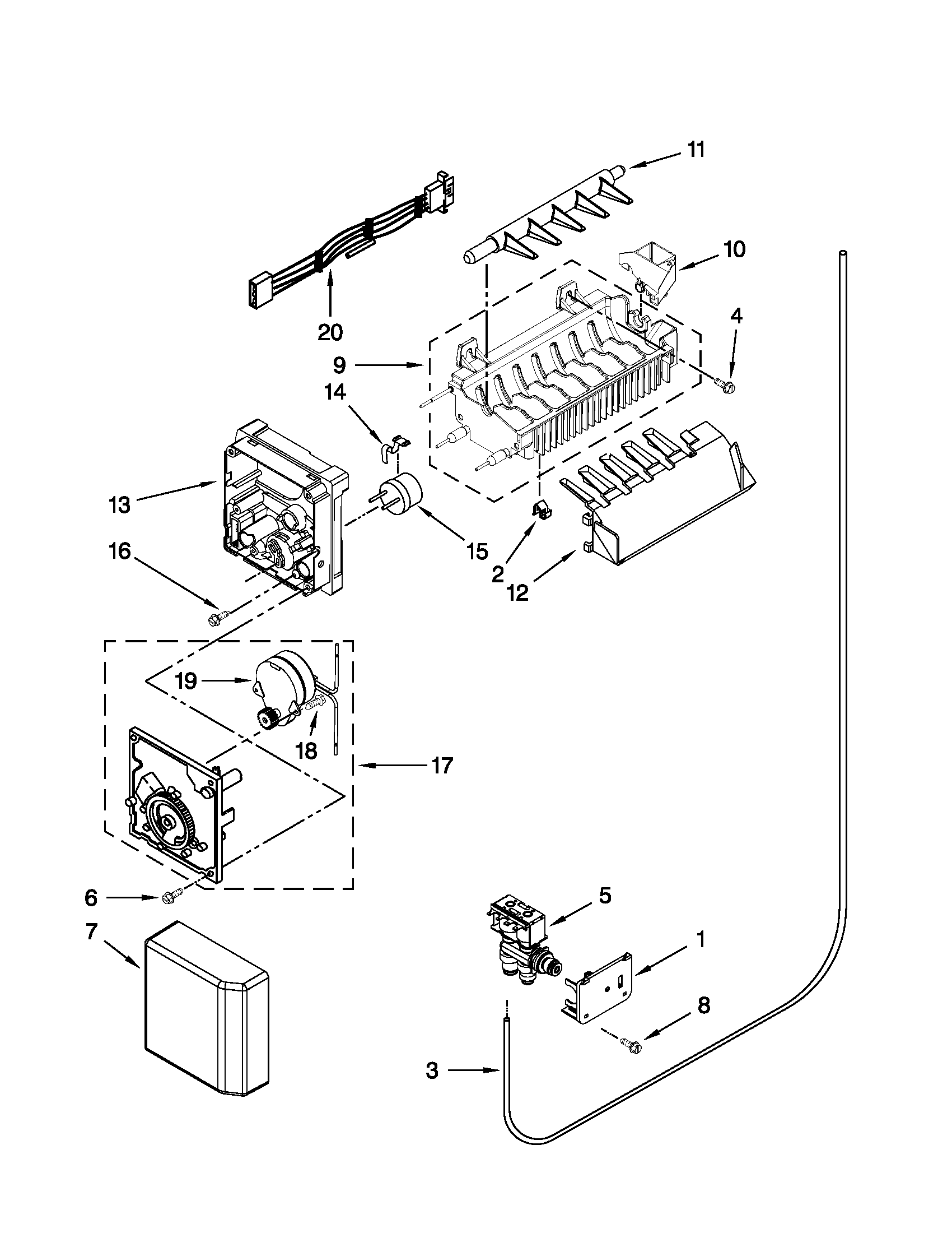 Whirlpool 3WSC19D4XW00 icemaker parts diagram