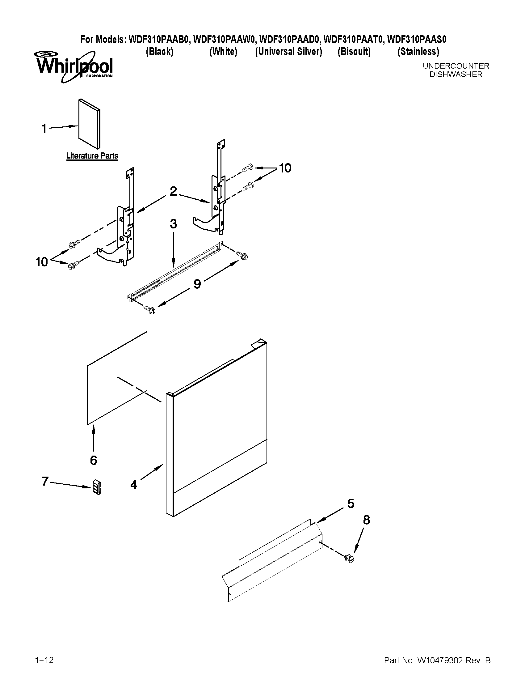 Whirlpool WDF310PAAS0 door and panel parts diagram
