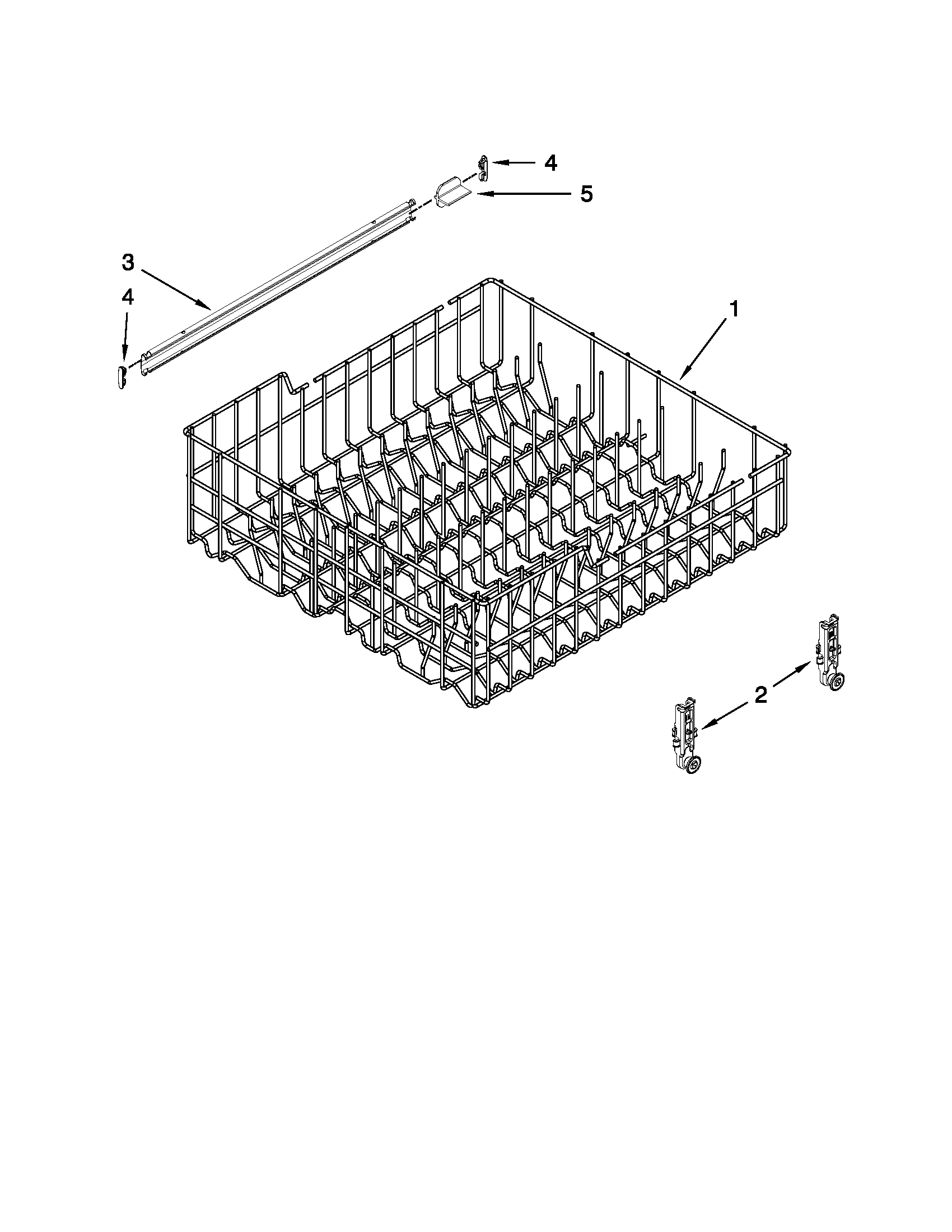 Whirlpool WDF310PAAS0 upper rack and track parts diagram