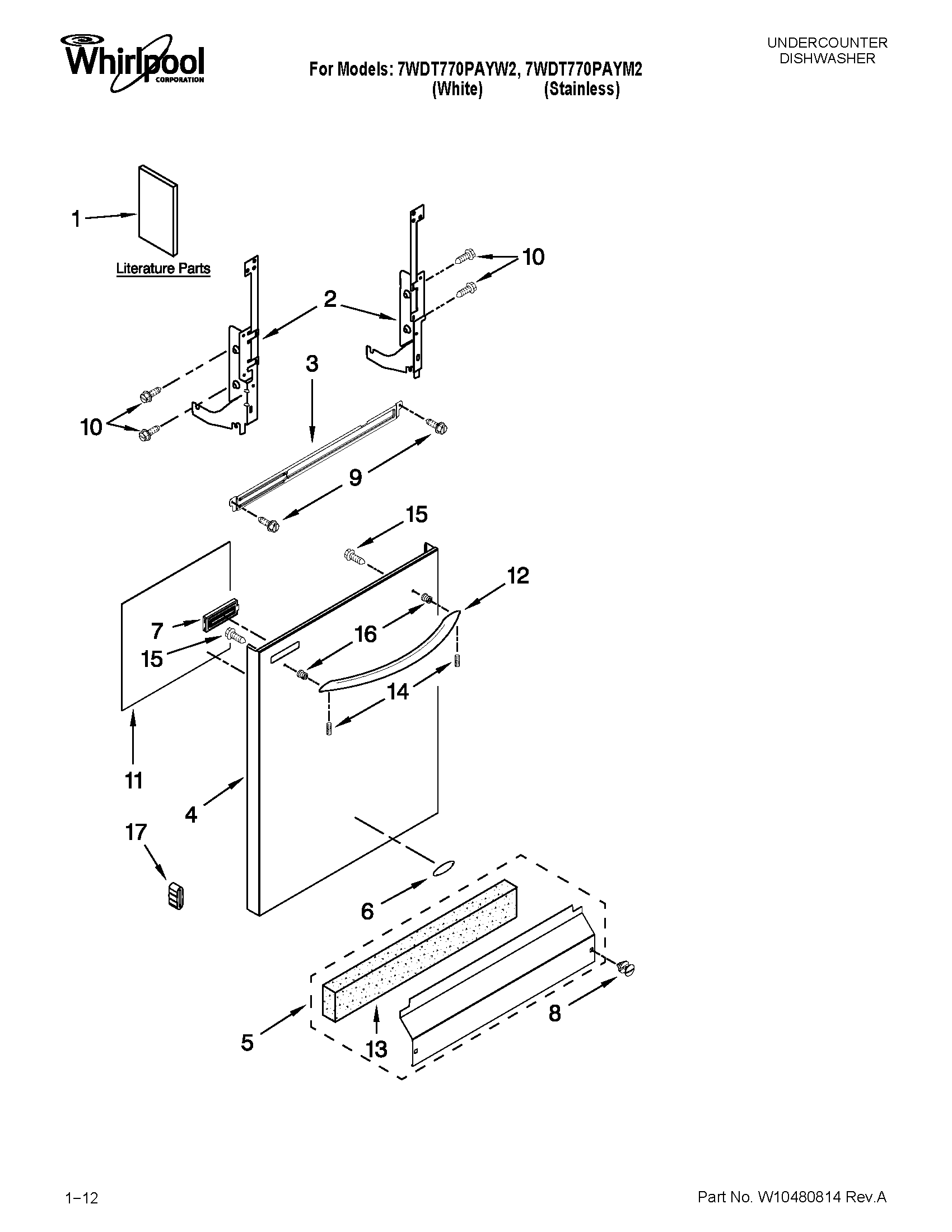 Whirlpool 7WDT770PAYW2 door and panel parts diagram