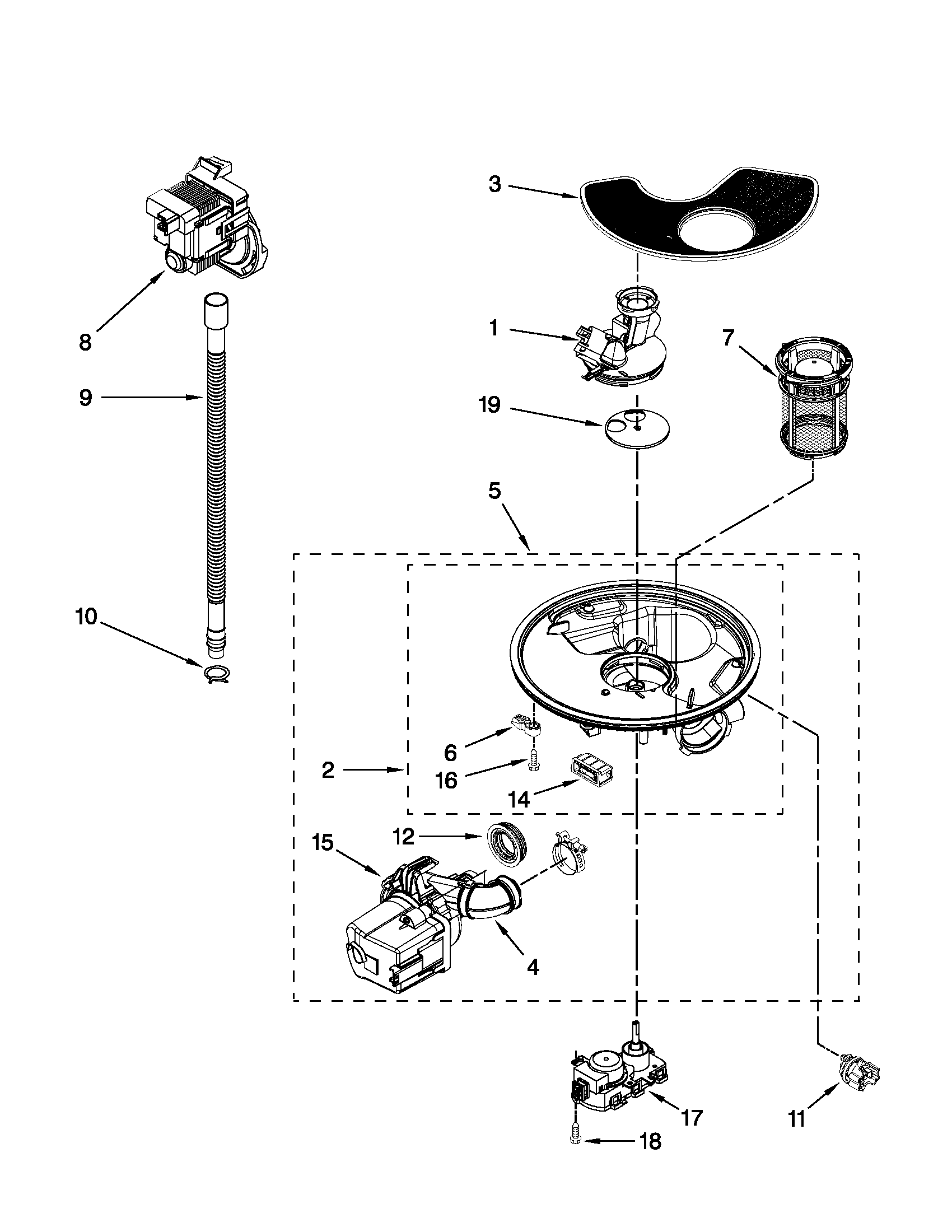 Whirlpool 7WDT770PAYW2 pump and motor parts diagram