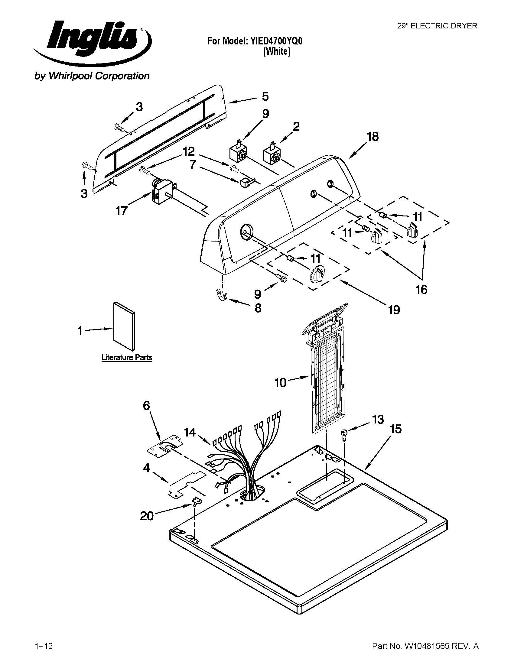 Inglis YIED4700YQ0 top and console parts diagram