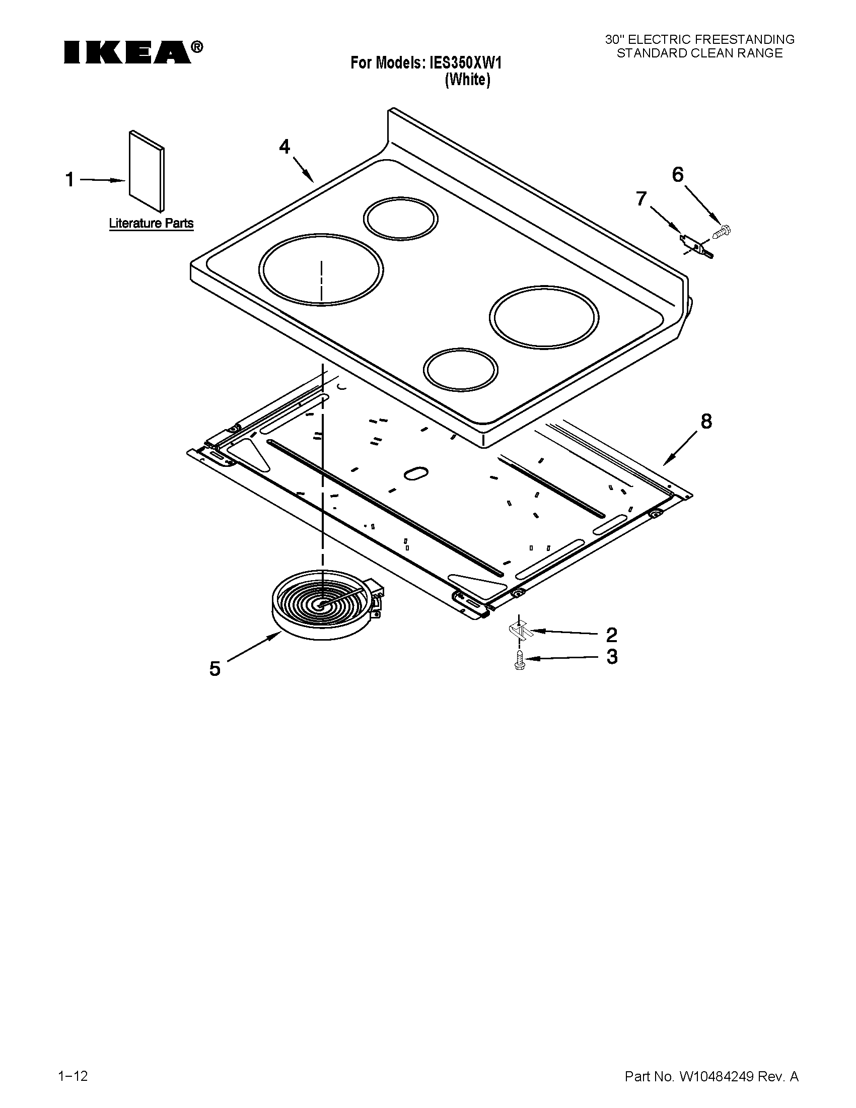 Ikea IES350XW1 cooktop parts diagram