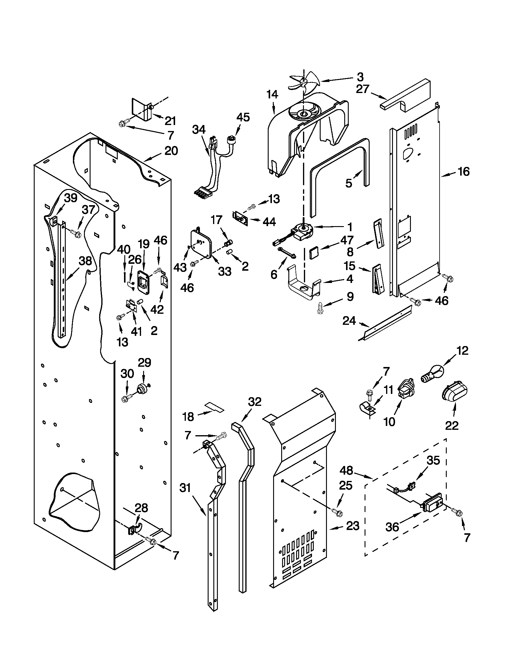 KitchenAid KSSC42QVS03 freezer liner and air flow parts diagram