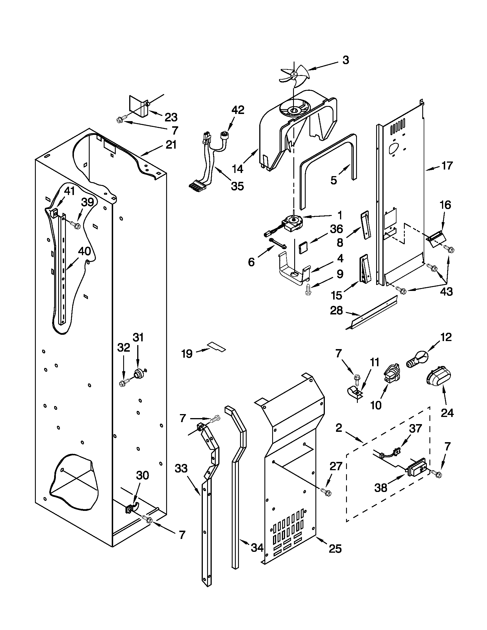 KitchenAid KSSC48FTS15 freezer liner and air flow parts diagram