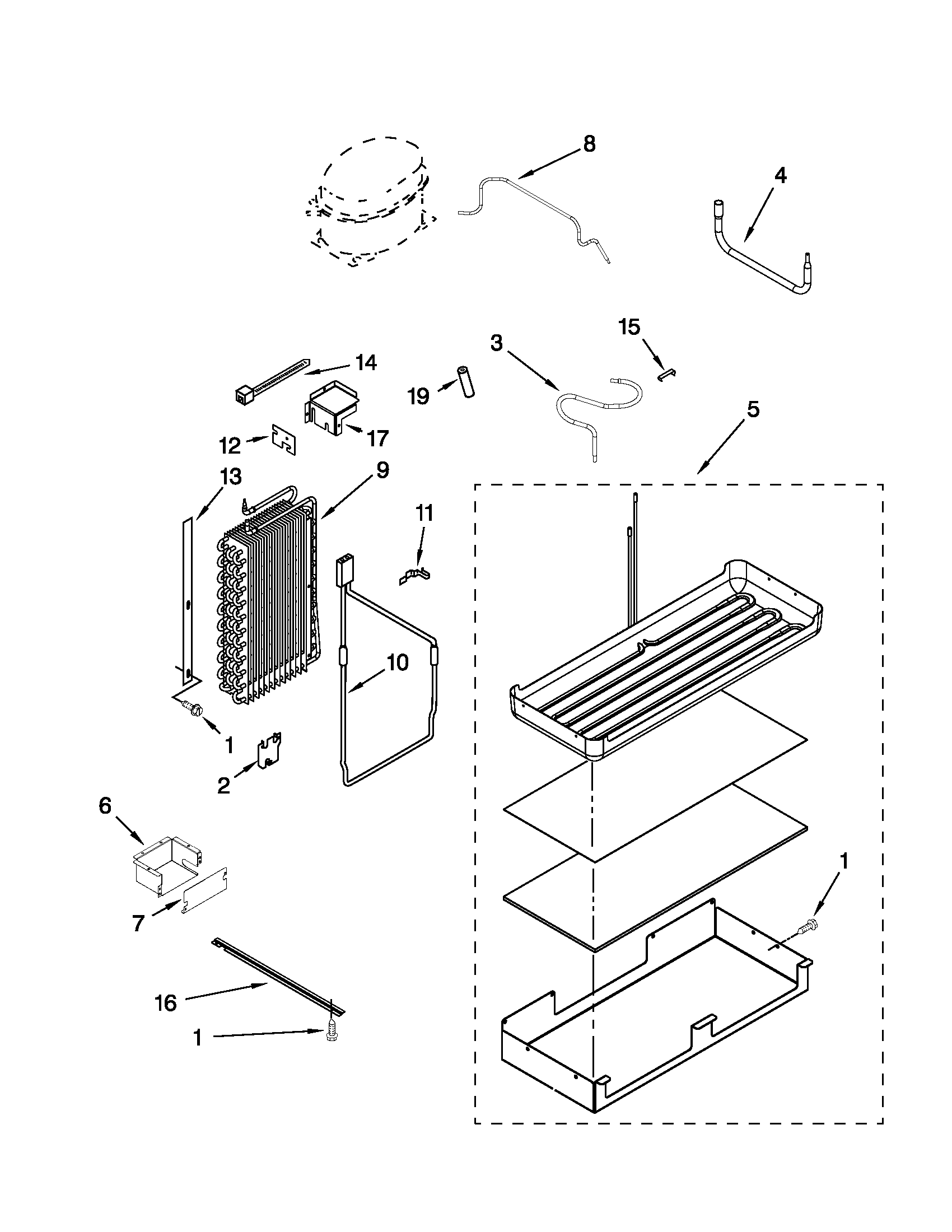 KitchenAid KSSC48FTS15 lower unit and tube parts diagram