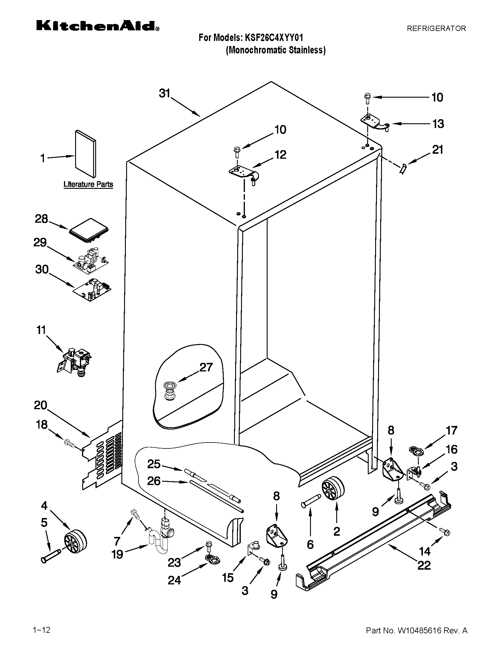 KitchenAid KSF26C4XYY01 cabinet parts diagram