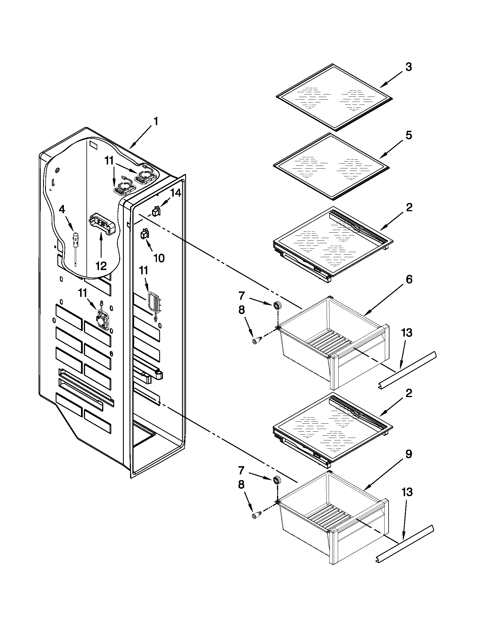 KitchenAid KSF26C4XYY01 freezer liner parts diagram