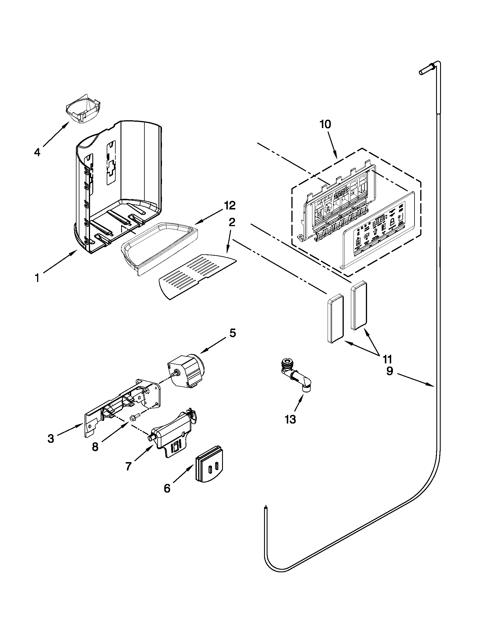KitchenAid KSF26C4XYY01 dispenser front parts diagram