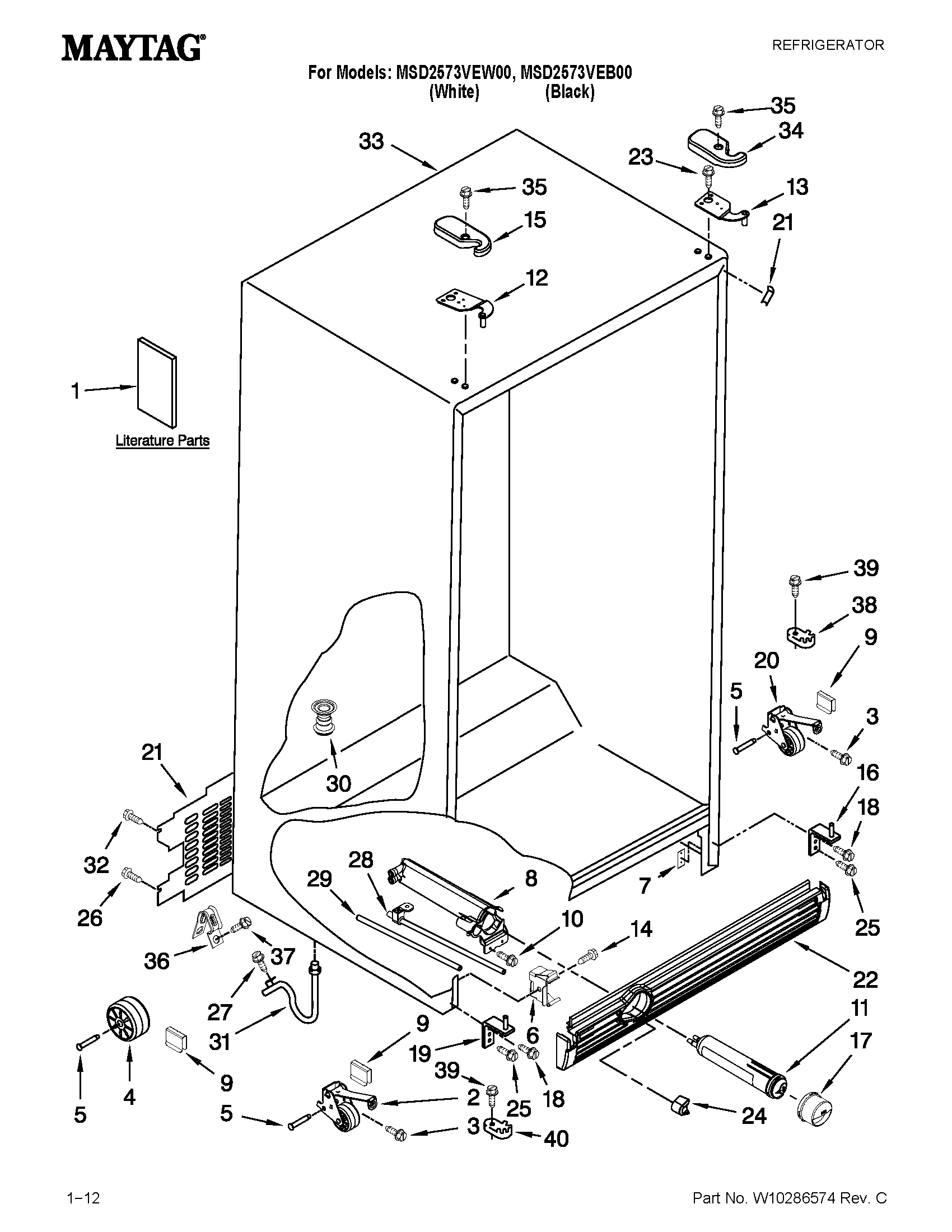 Maytag MSD2573VEB00 cabinet parts diagram