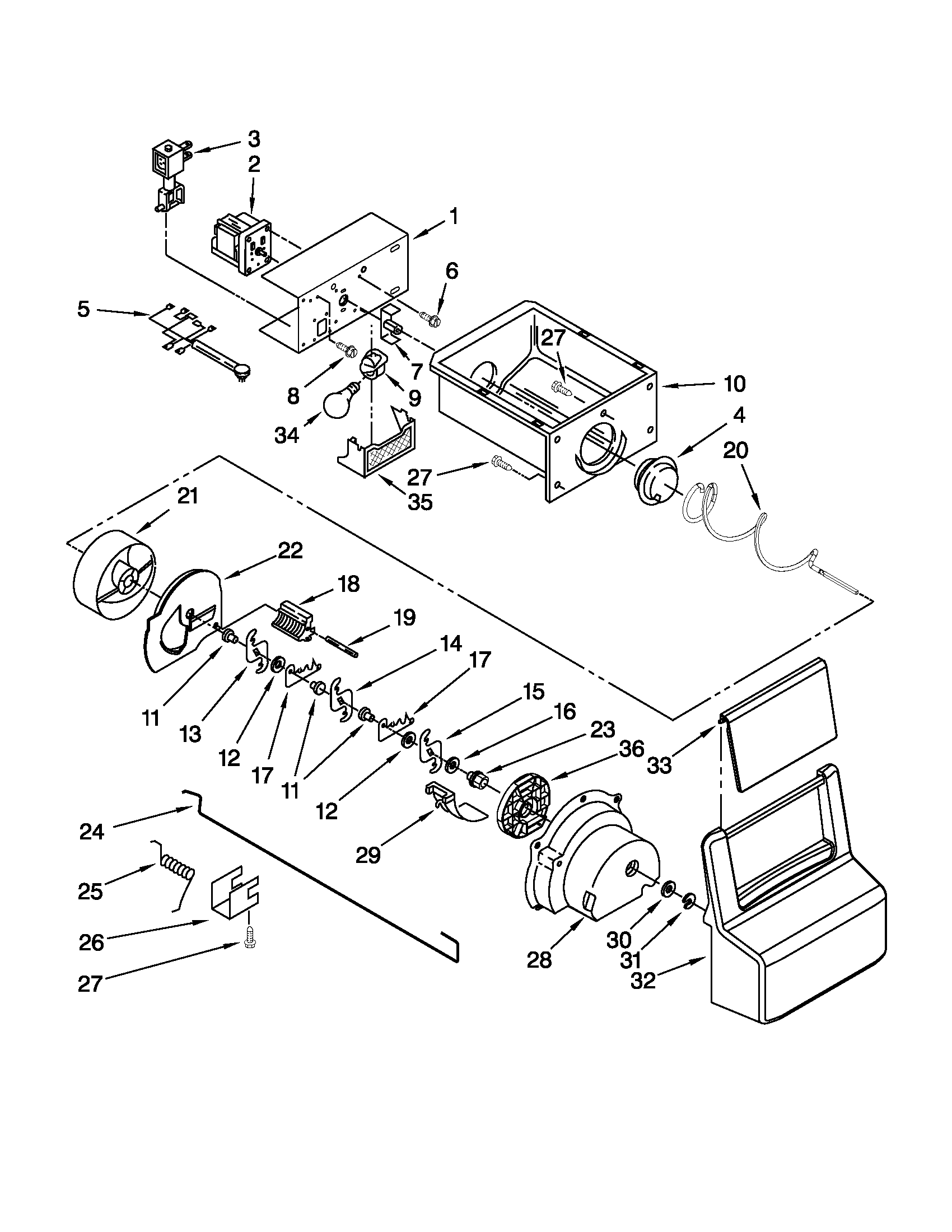 Maytag MSD2573VEB00 motor and ice container parts diagram