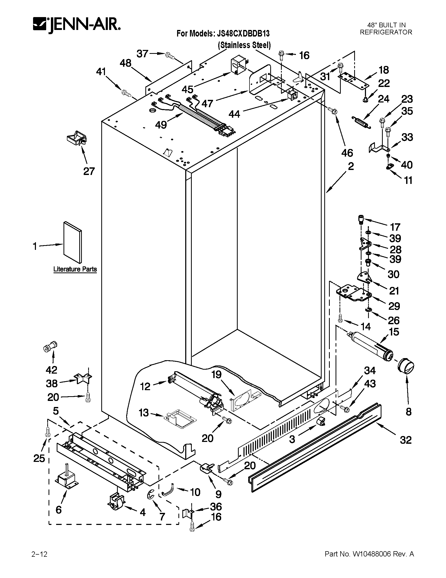 Jenn-Air JS48CXDBDB13 cabinet parts diagram