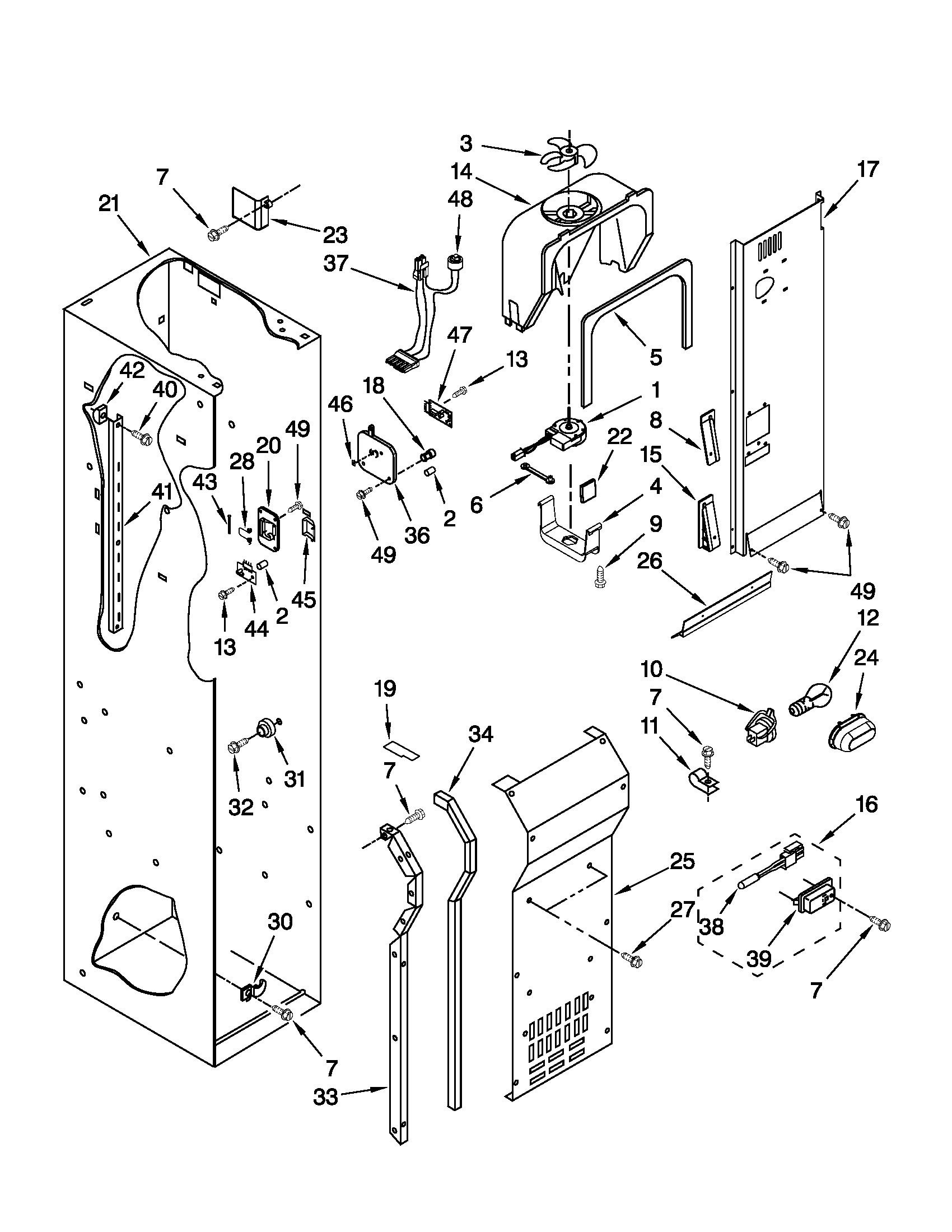 Jenn-Air JS48CXDBDB13 freezer liner and air flow parts diagram