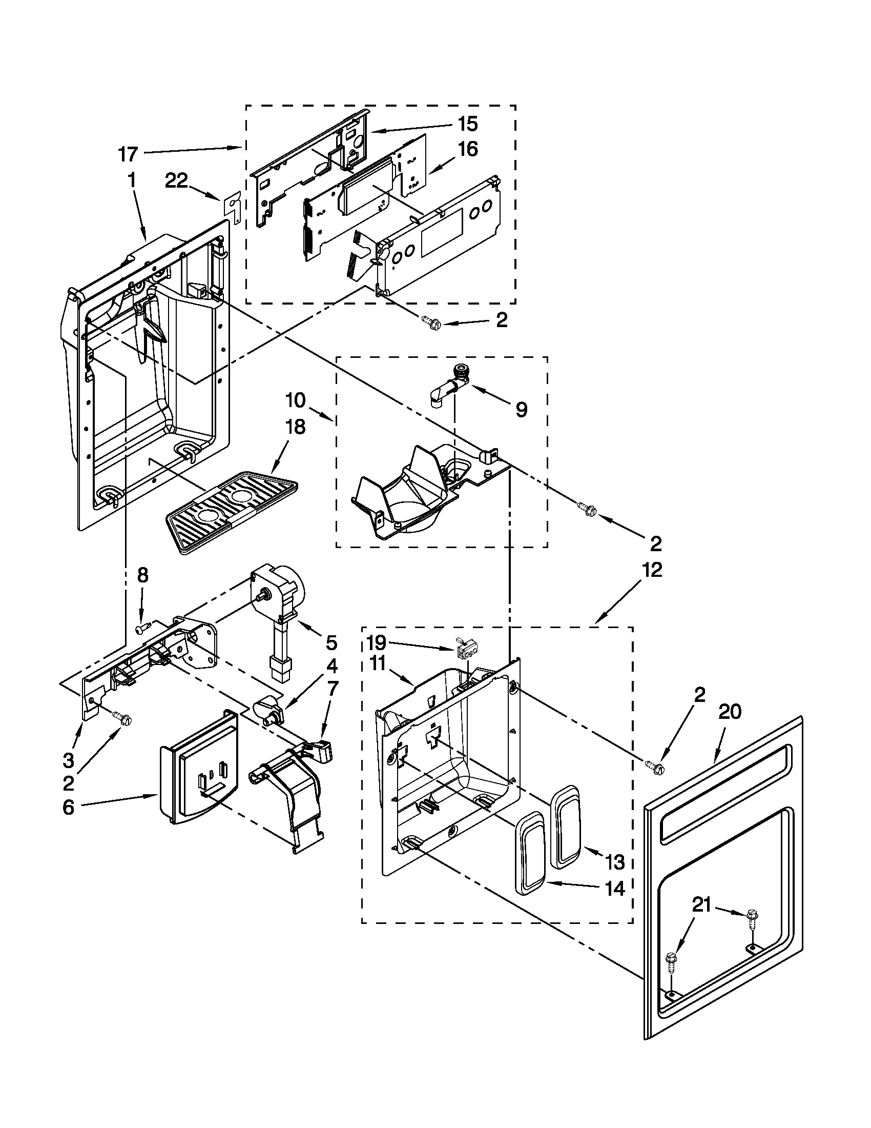 Jenn-Air JS48CXDBDB13 dispenser front parts diagram