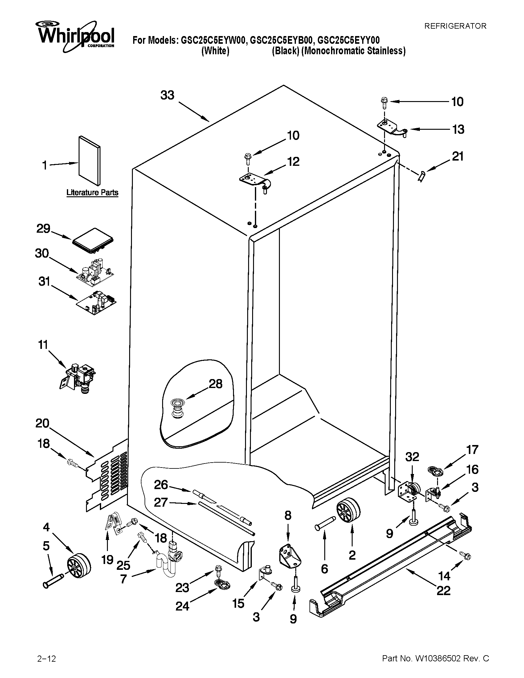 Whirlpool GSC25C5EYY00 cabinet parts diagram