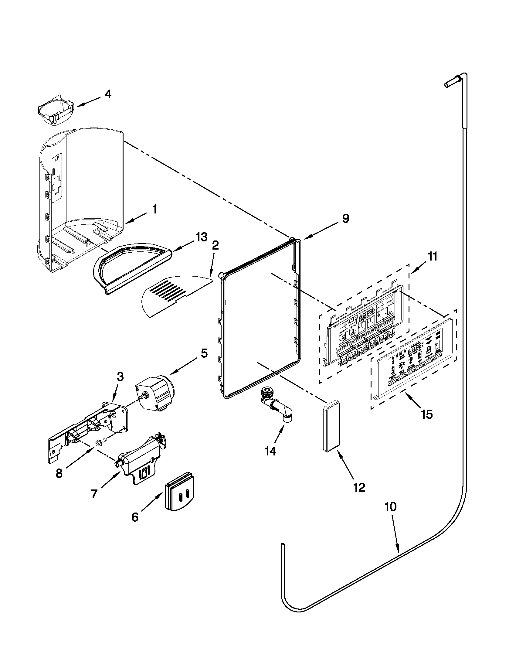 Whirlpool GSC25C5EYY00 dispenser front parts diagram