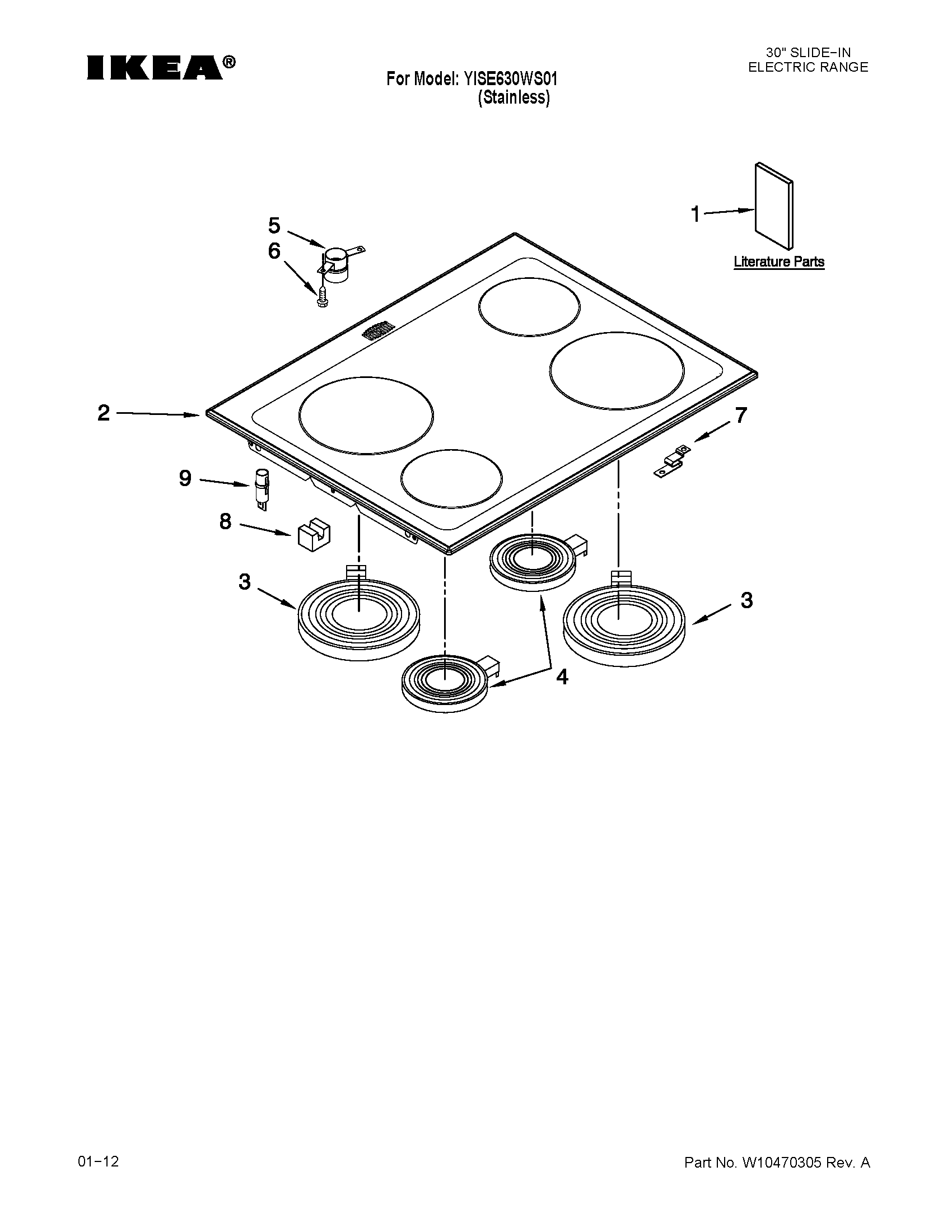 Ikea YISE630WS01 cooktop parts diagram