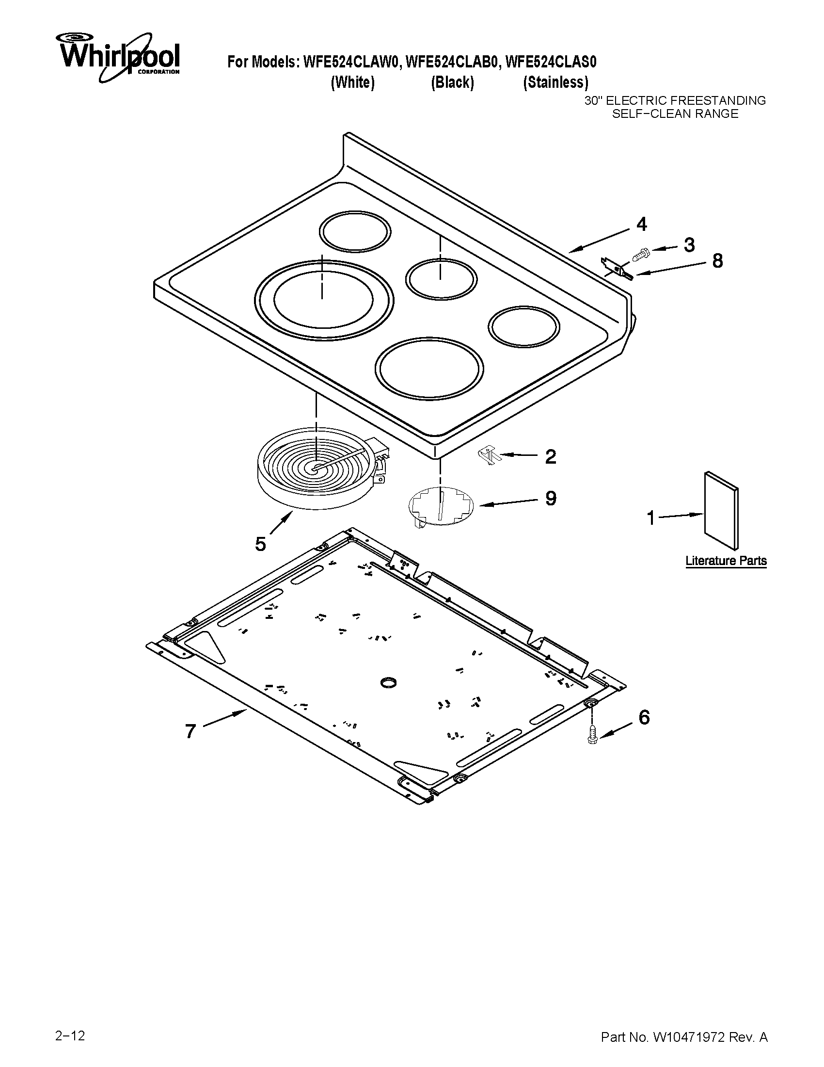 Whirlpool WFE524CLAB0 cooktop parts diagram