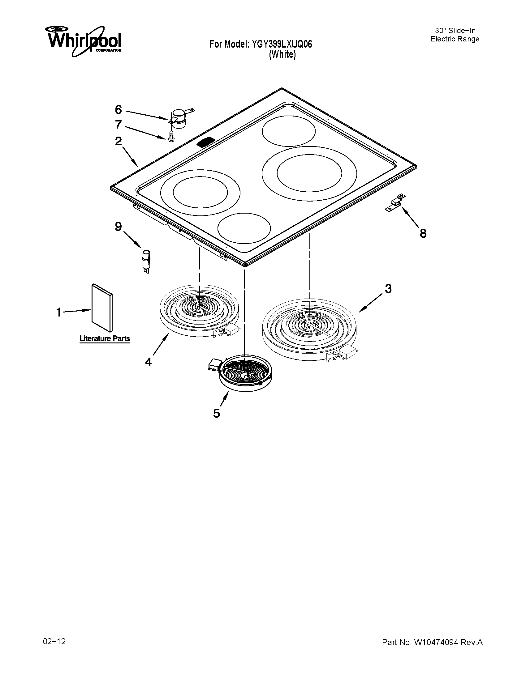 Whirlpool YGY399LXUQ06 cooktop parts diagram
