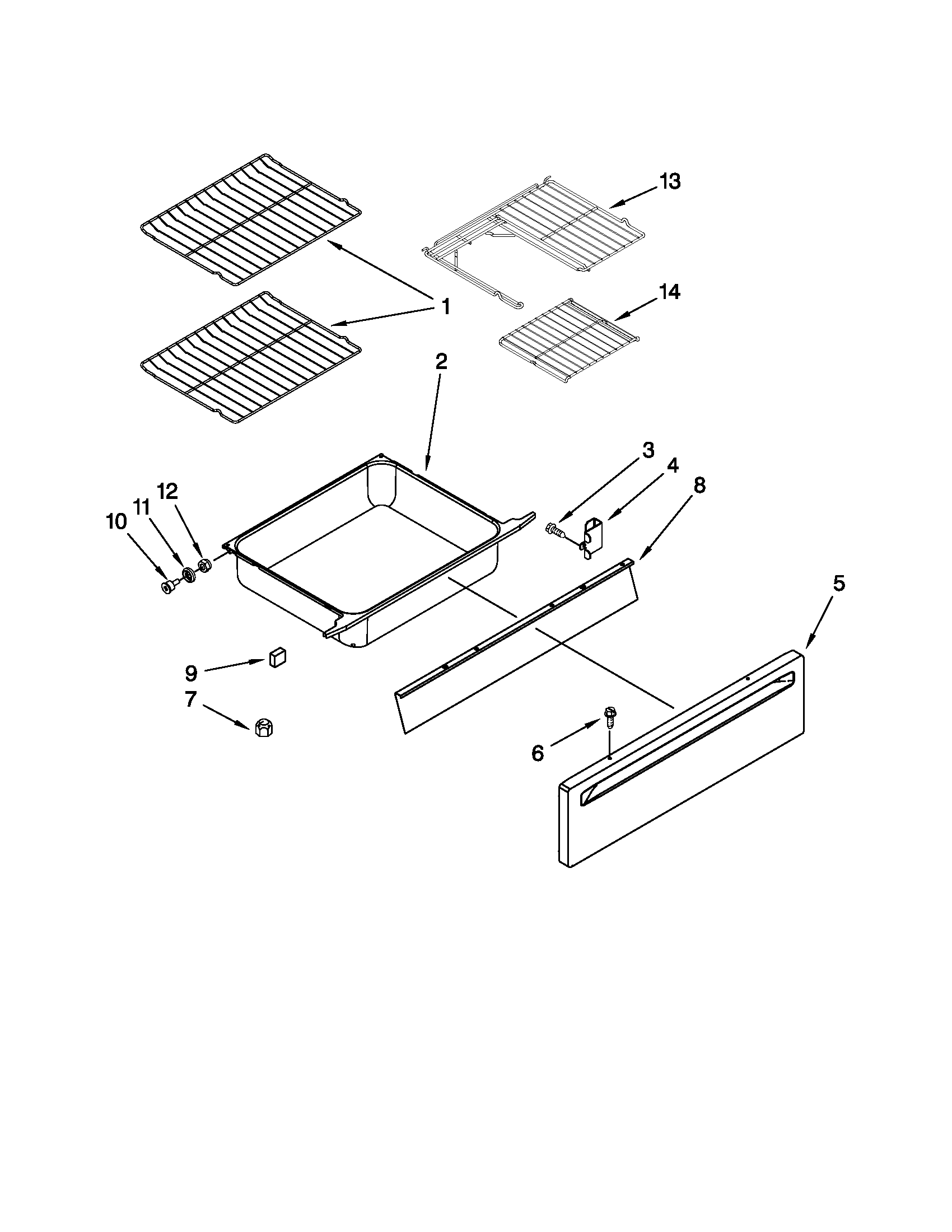 Whirlpool YGY399LXUQ06 drawer and rack parts diagram