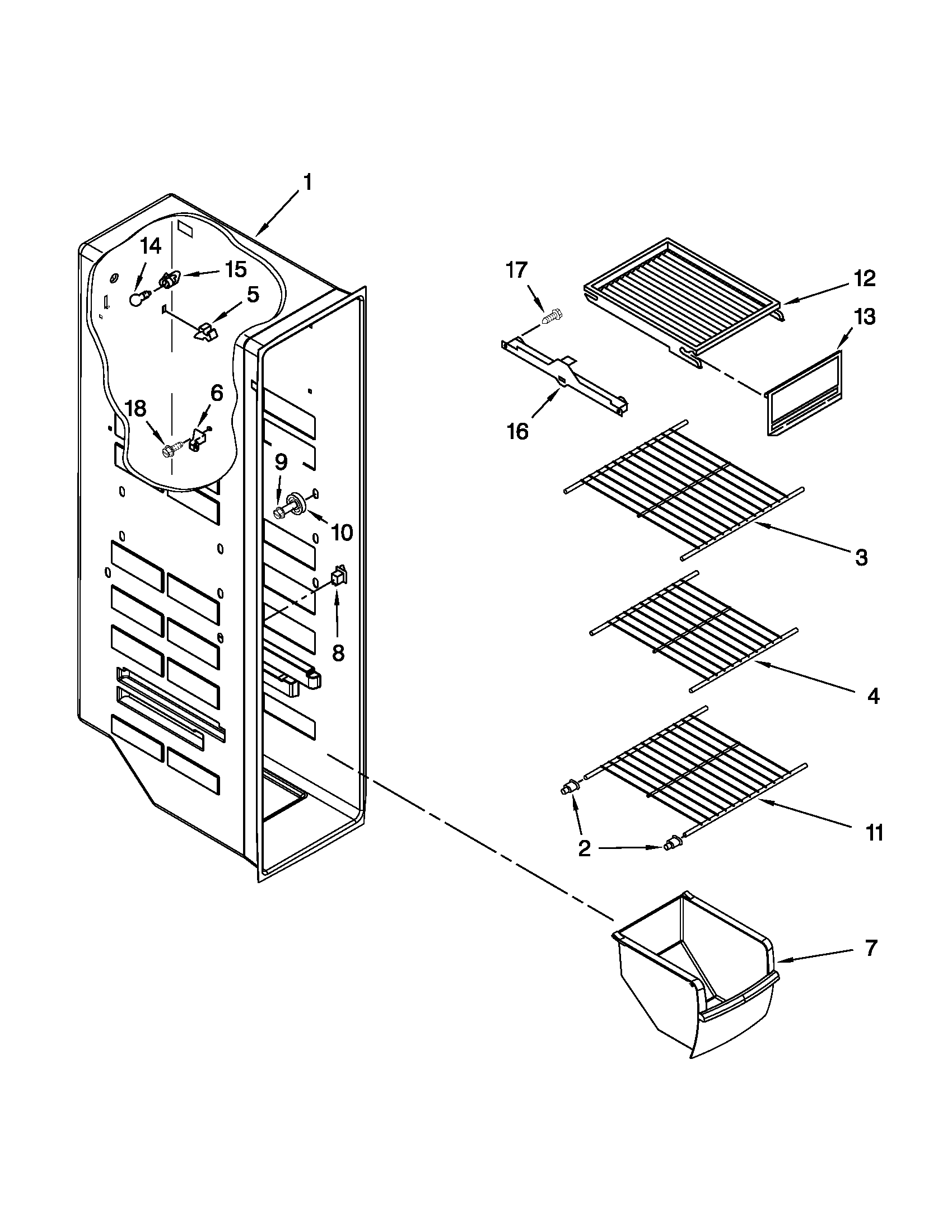 Whirlpool ED5KVEXVQ07 freezer liner parts diagram
