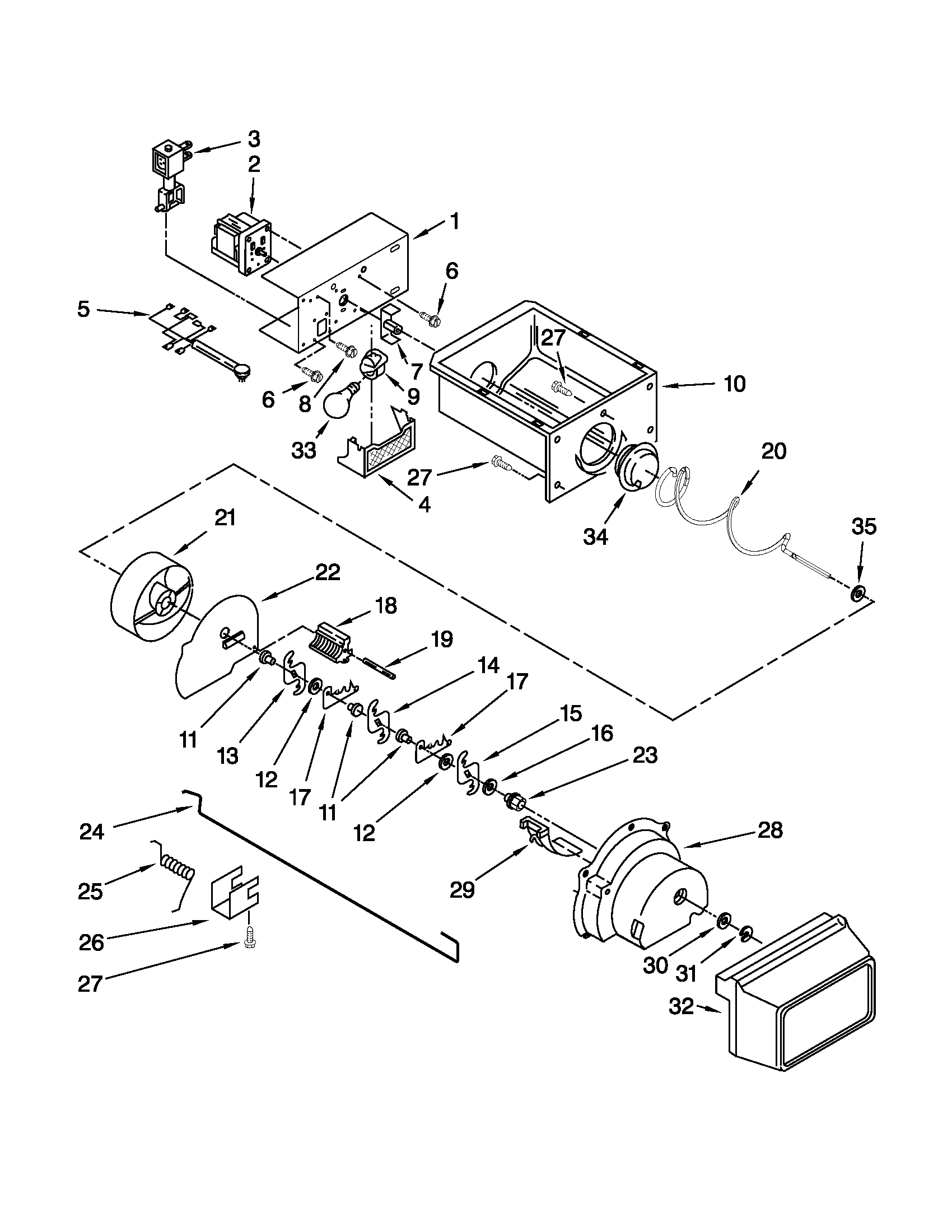 Whirlpool ED5KVEXVQ07 motor and ice container parts diagram