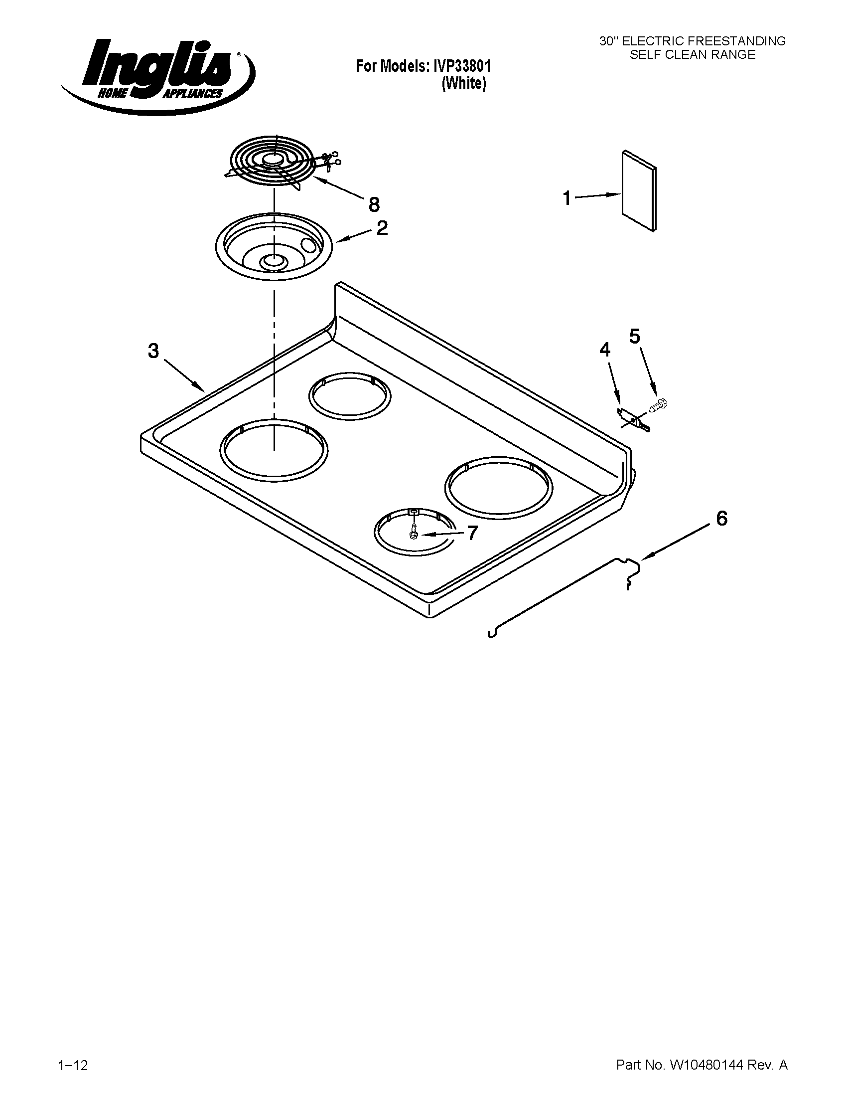 Inglis IVP33801 cooktop parts diagram