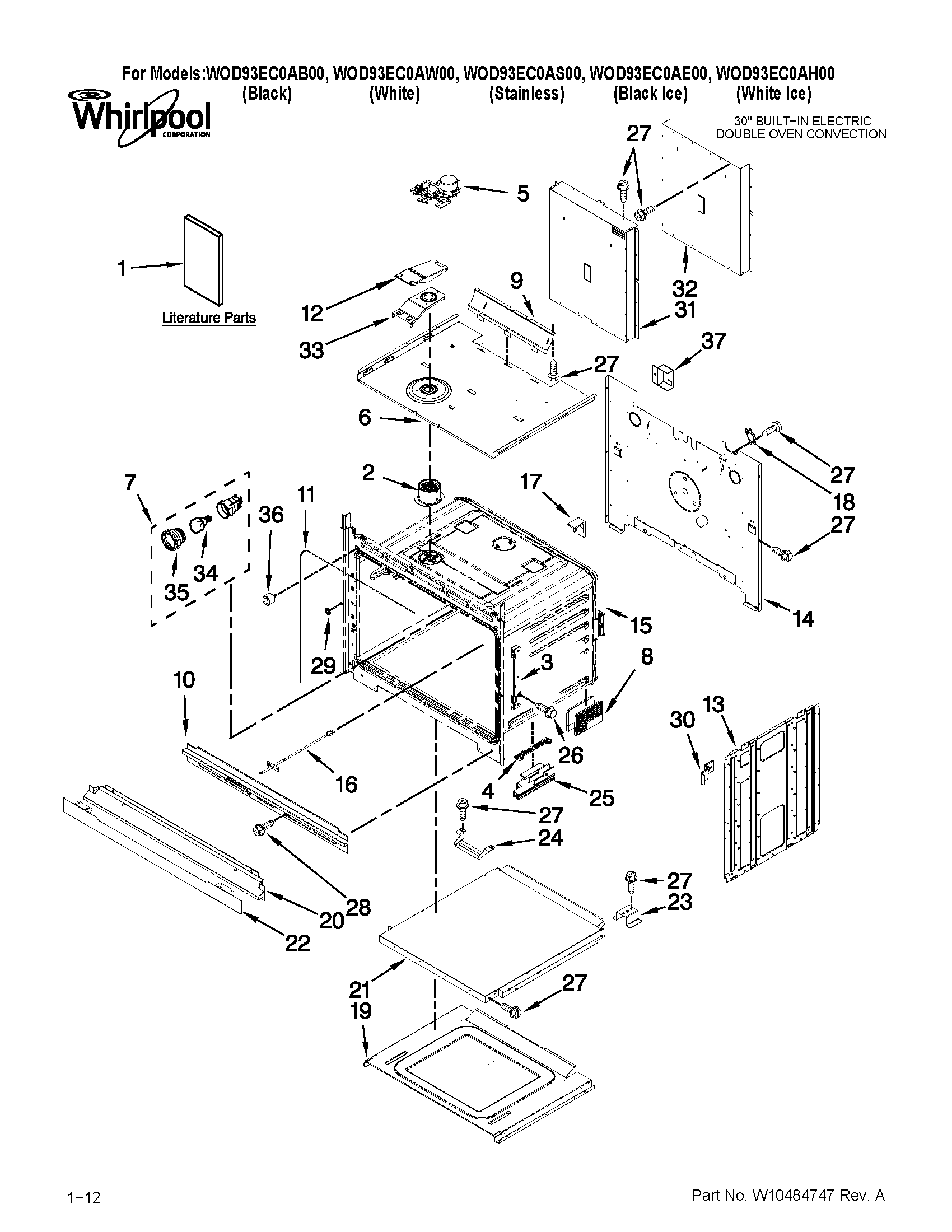 Whirlpool WOD93EC0AS00 lower oven parts diagram