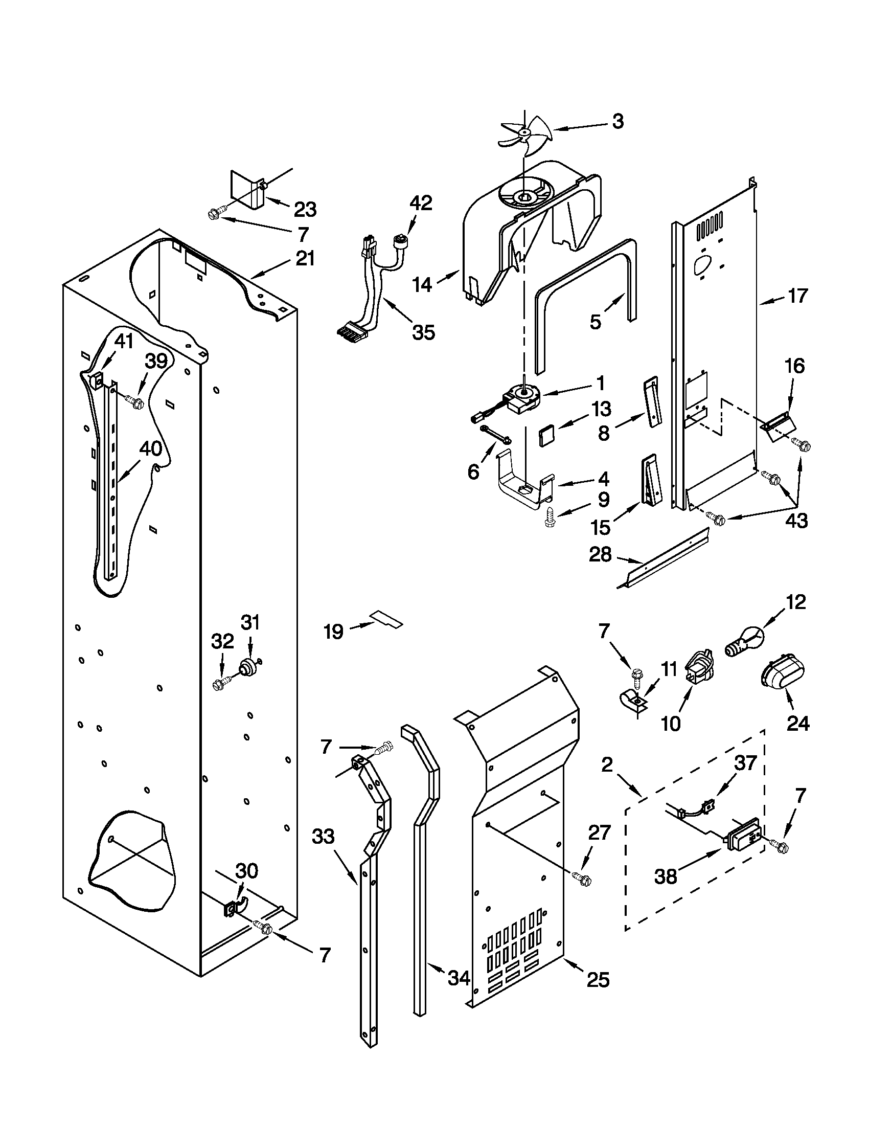KitchenAid KSSO48FTX15 freezer liner and air flow parts diagram