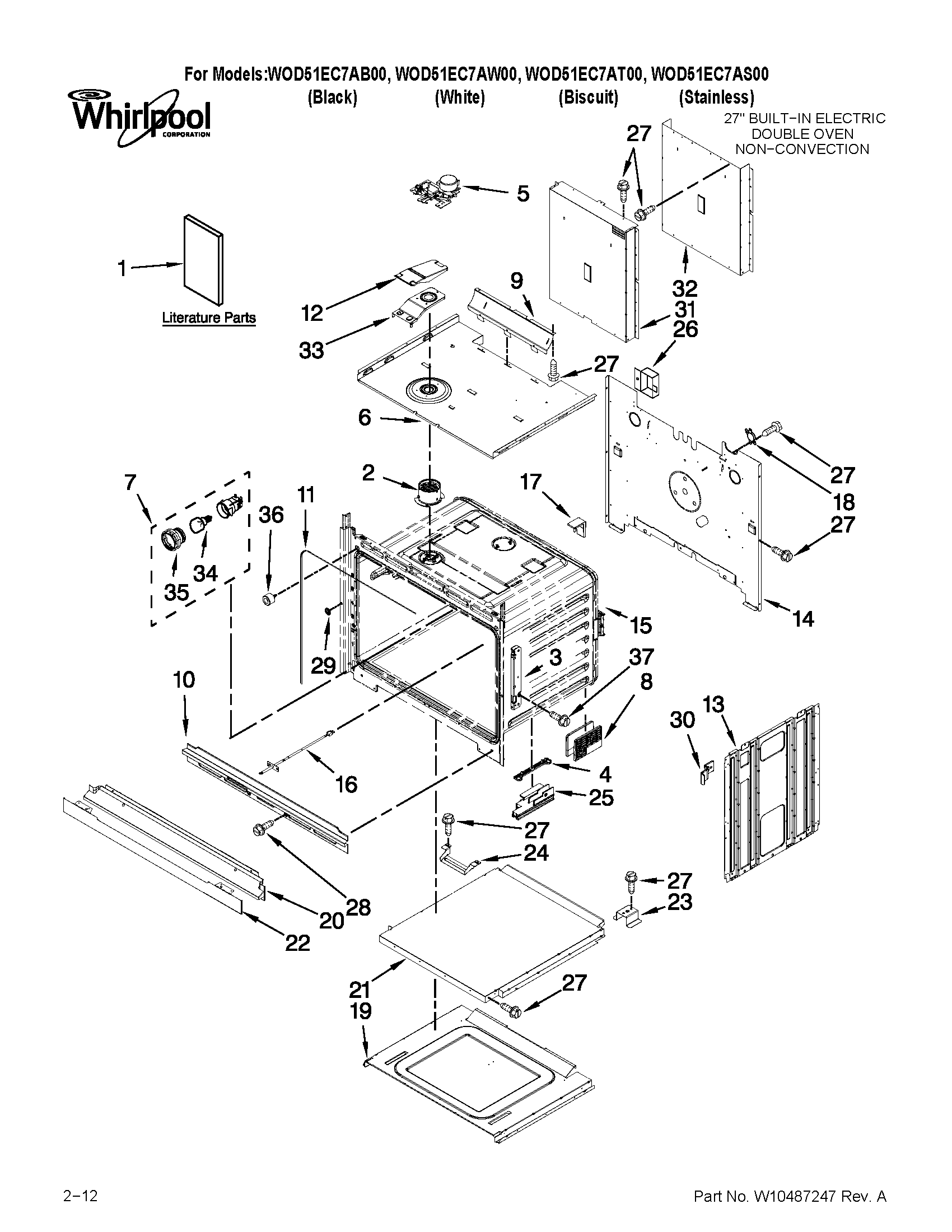 Whirlpool WOD51EC7AW00 lower oven parts diagram