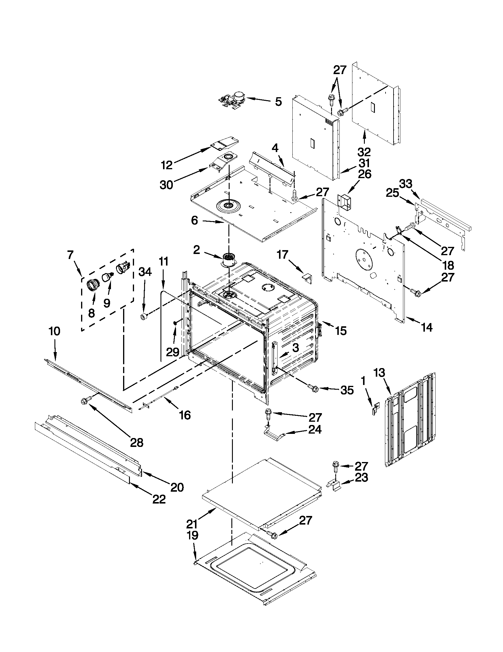 Whirlpool WOD51EC7AW00 upper oven parts diagram