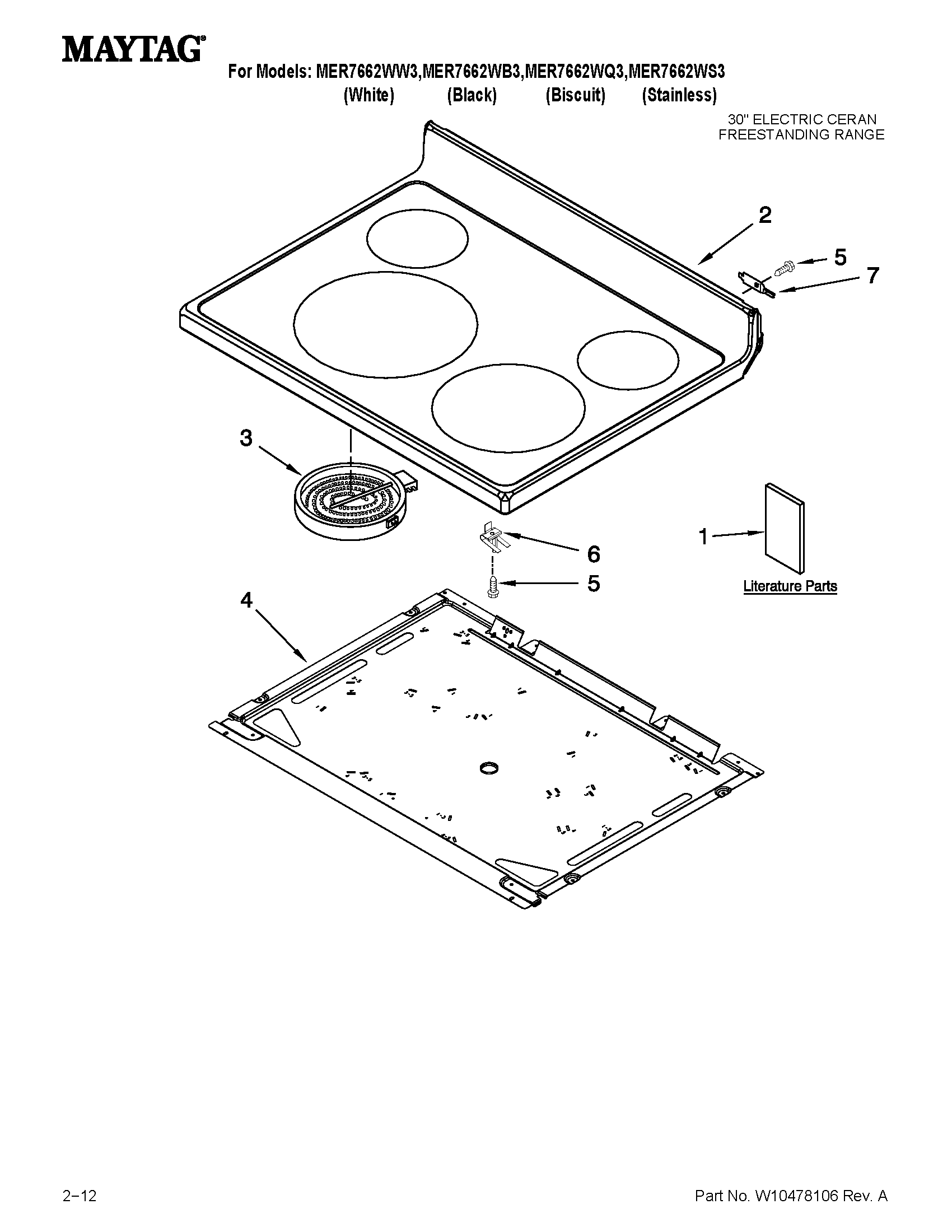 Maytag MER7662WW3 cooktop parts diagram