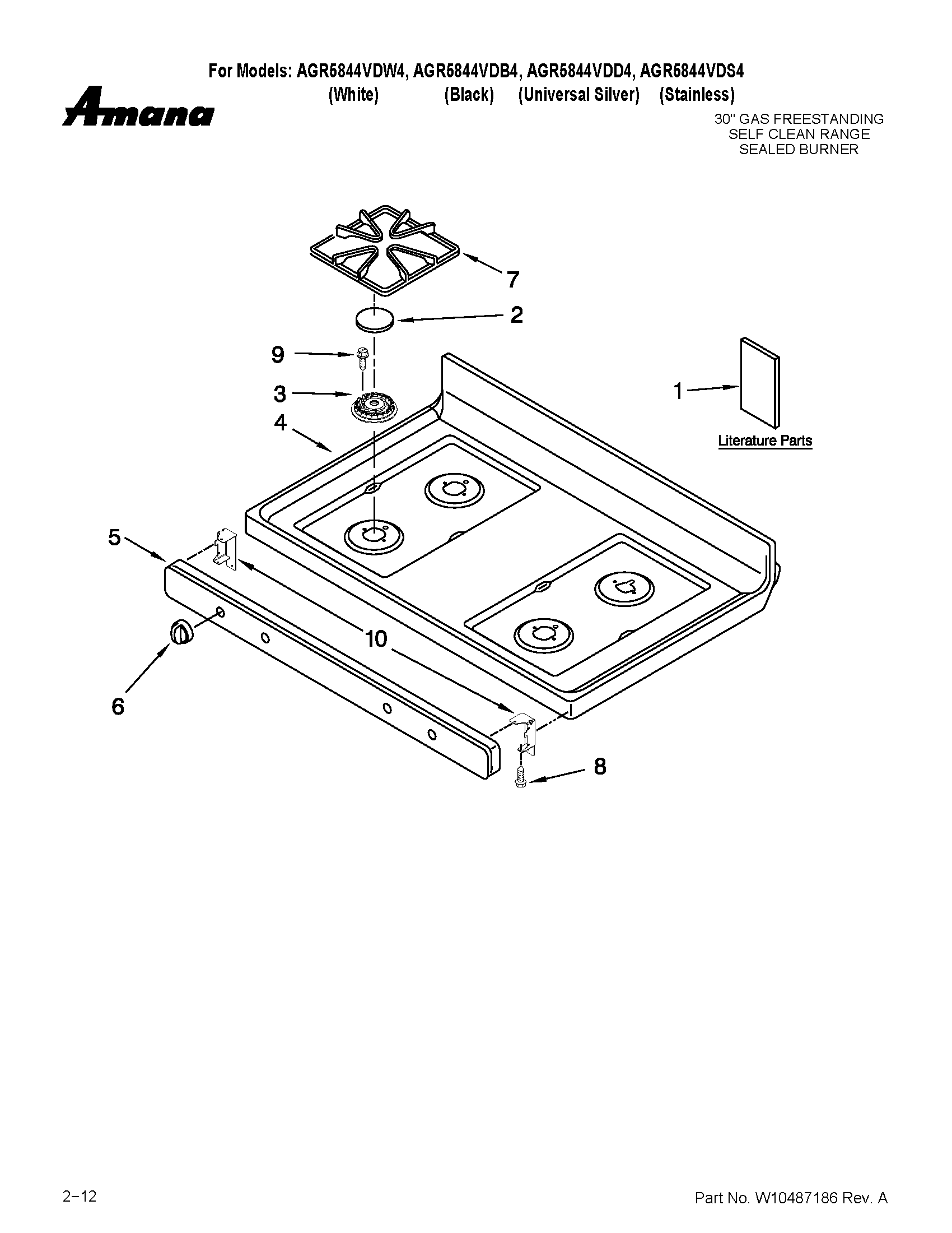 Amana AGR5844VDS4 cooktop parts diagram