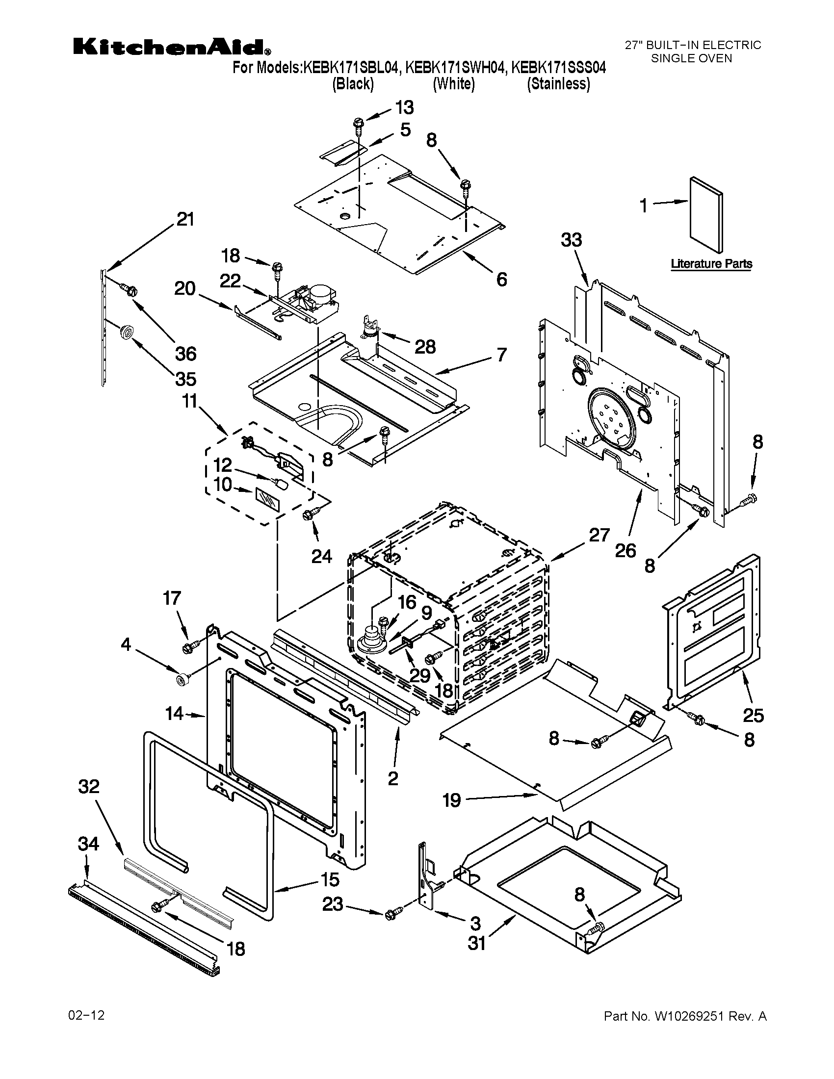 KitchenAid KEBK171SWH04 oven parts diagram