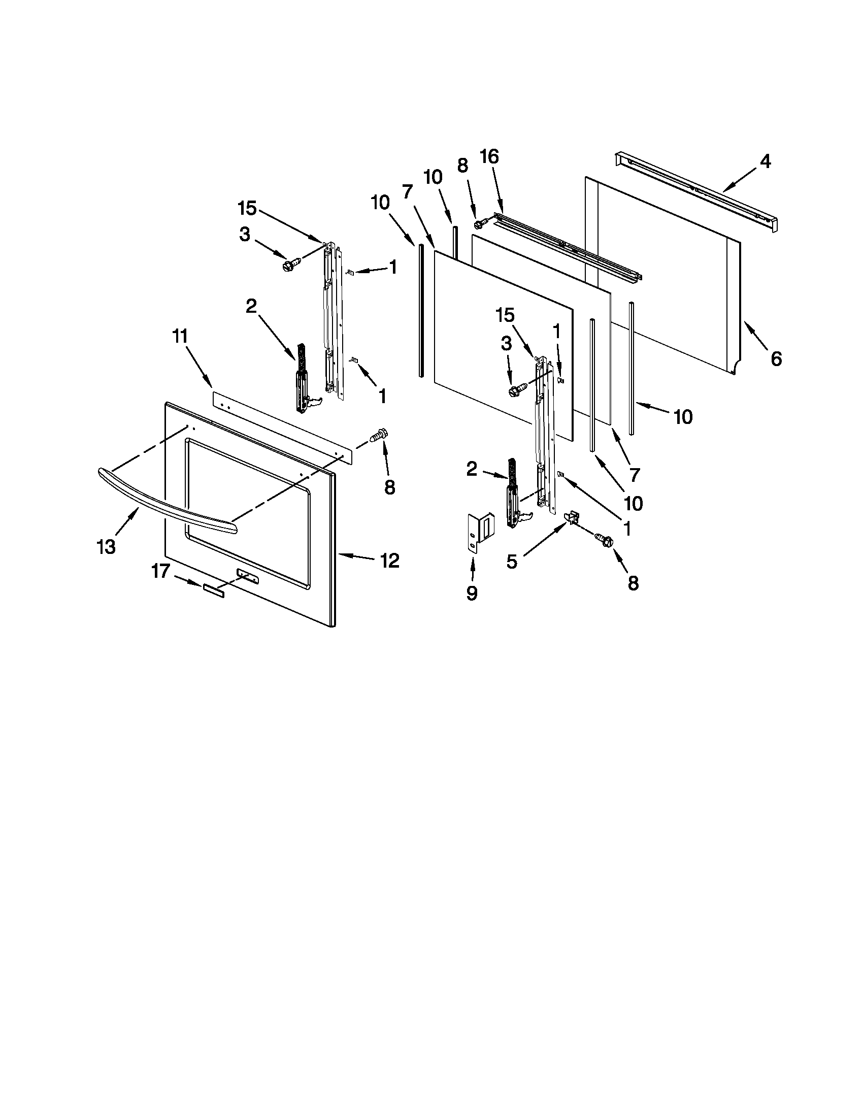 KitchenAid KEBK171SWH04 oven door parts diagram